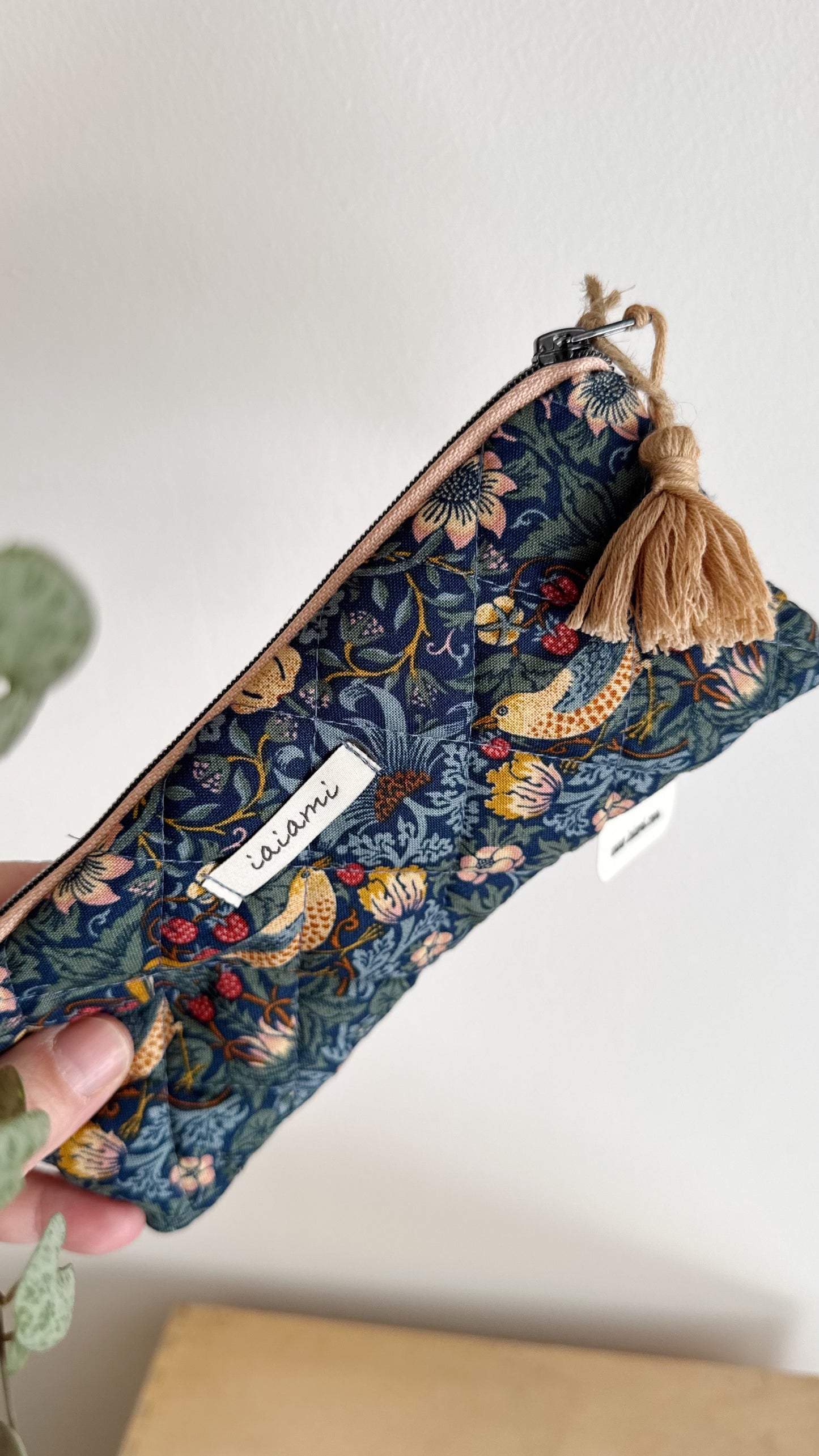 Astuccio trapuntato (Porta occhiali) - Foglie Blue