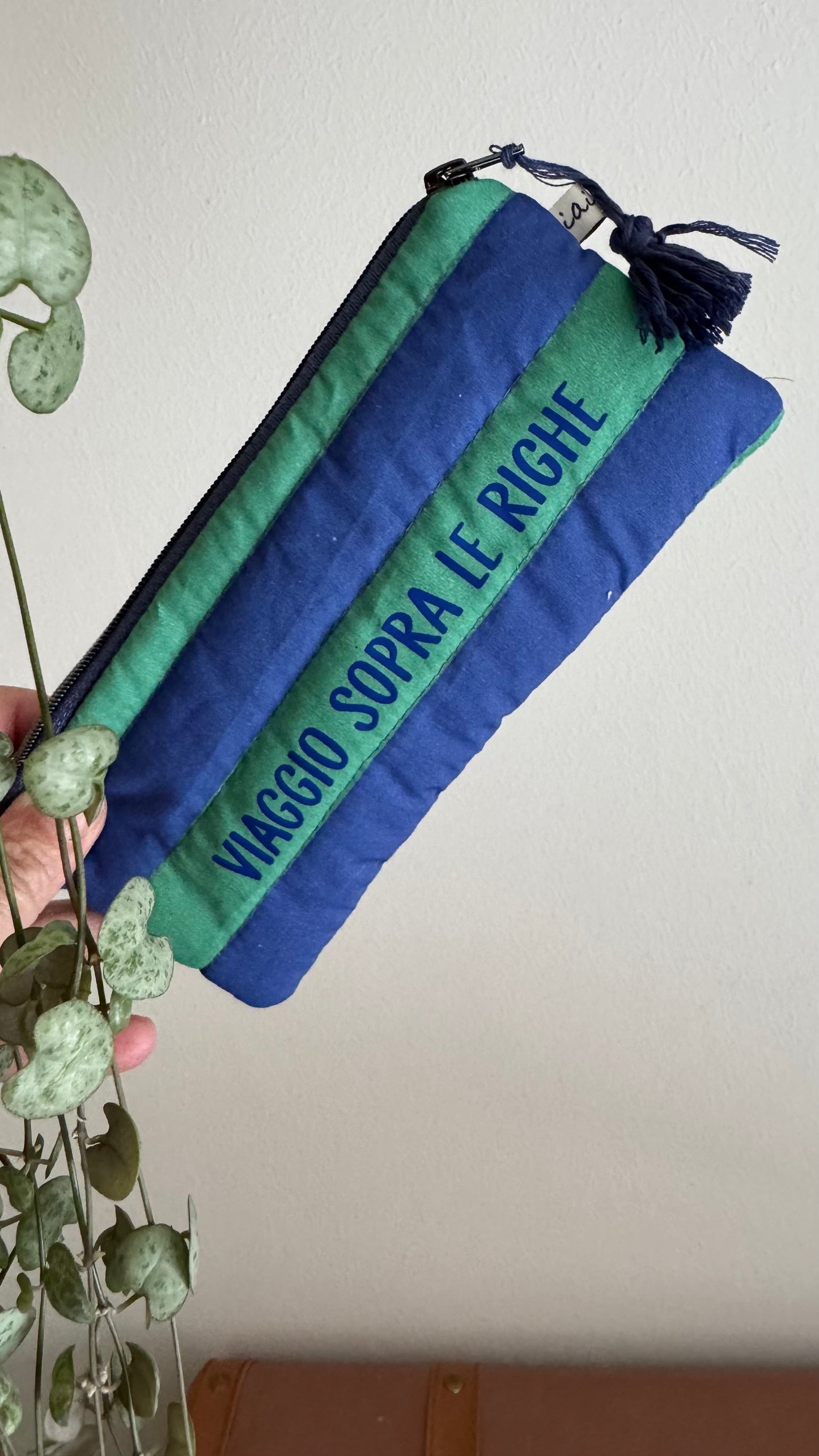 Astuccio trapuntato (Porta occhiali) - Verde & Indaco (Stripes)