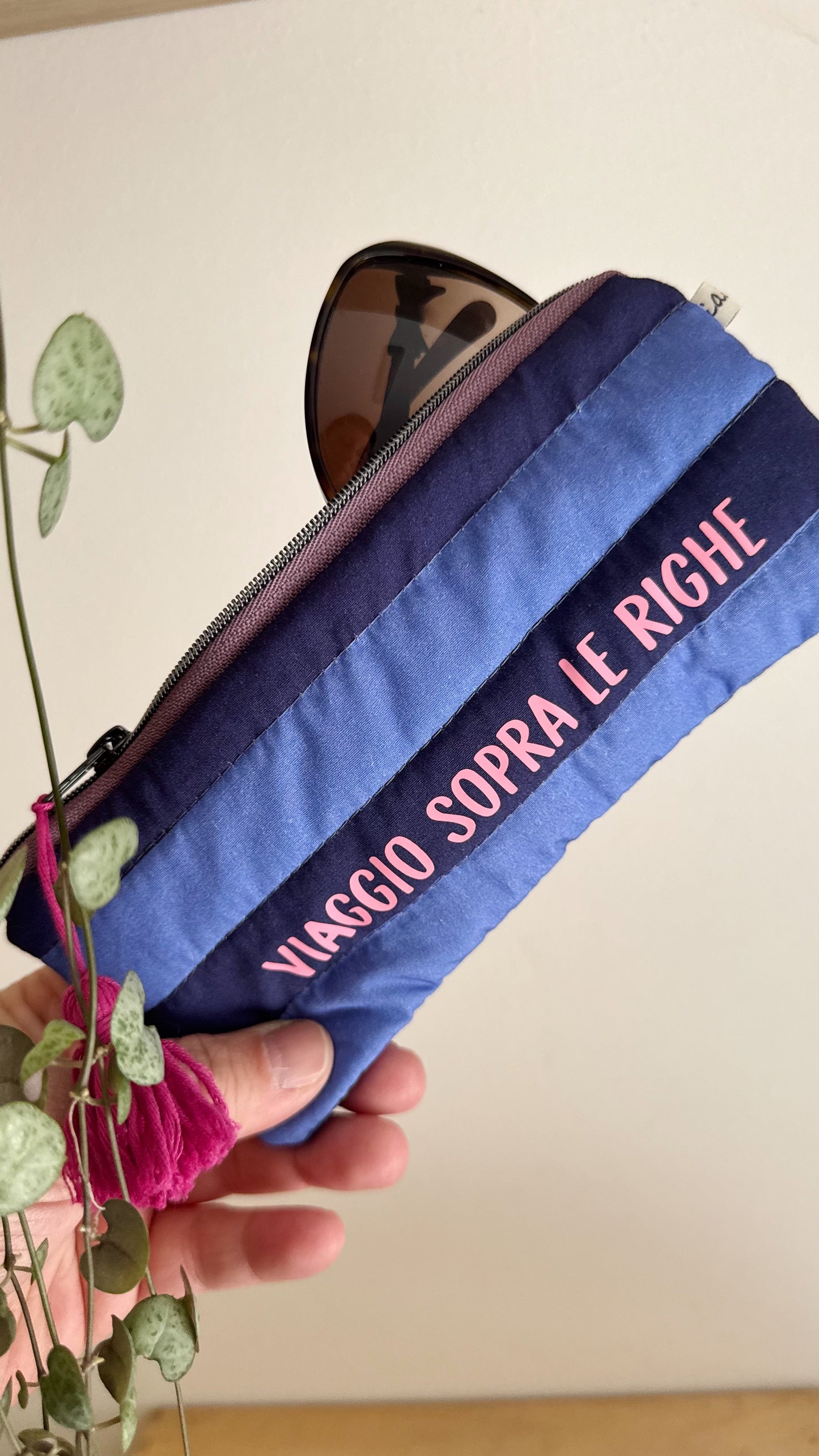 Astuccio trapuntato (Porta occhiali) - Blue & Indaco (Stripes)