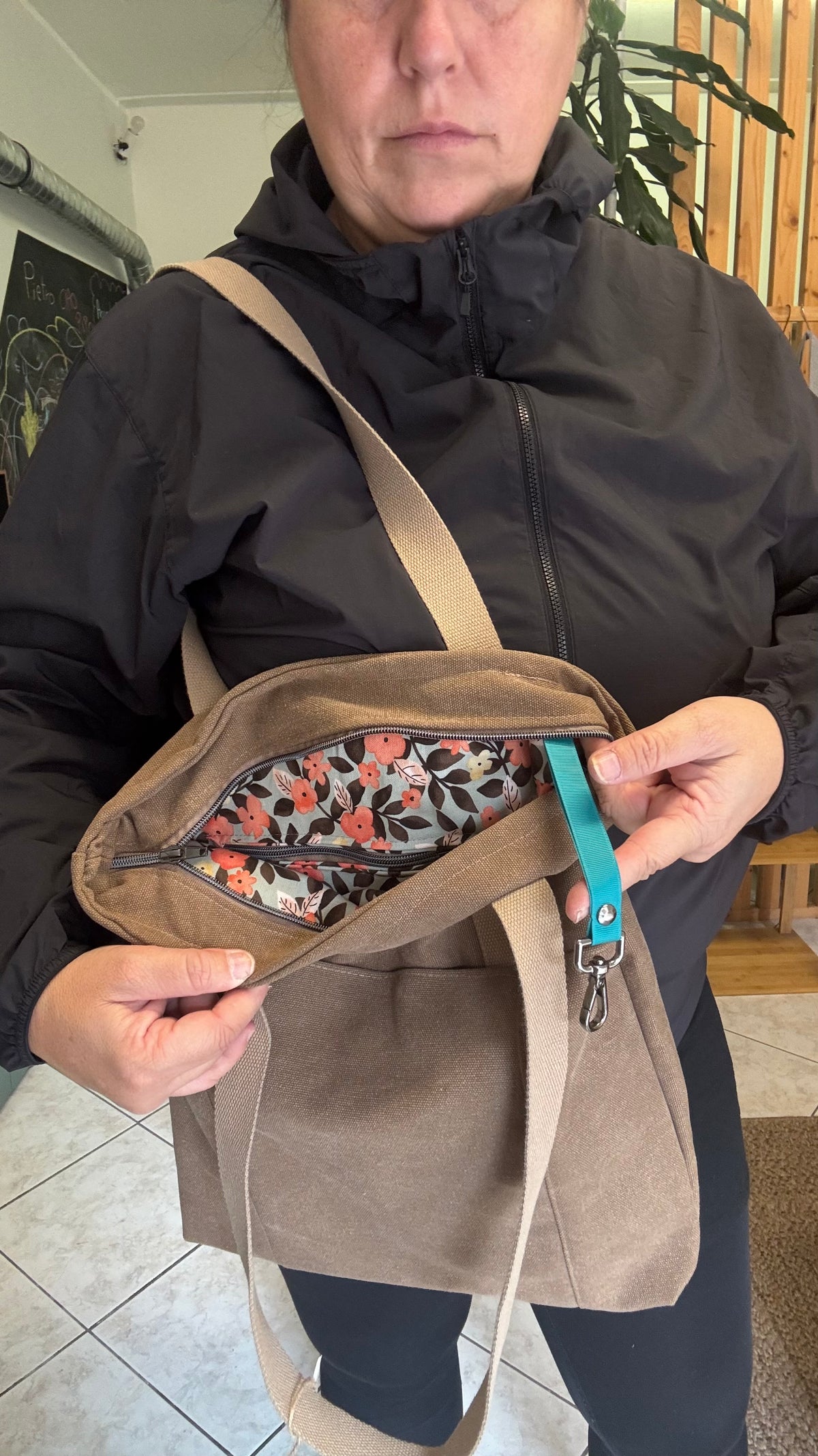 Tote Bag Tamalito - Tortora / Fiori Arancio Grey (Hanbok)