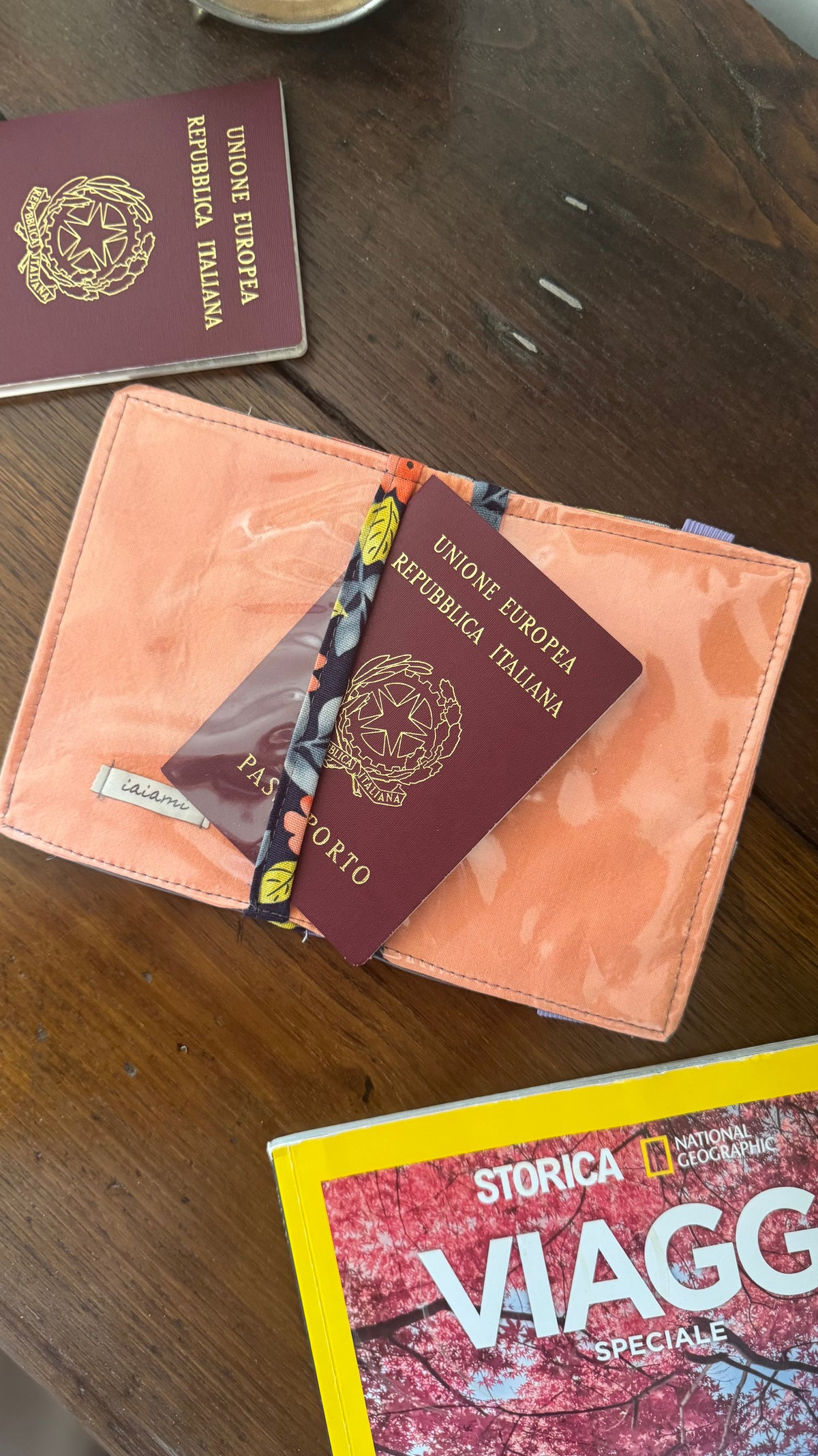 Porta Passaporto - Fiori Arancio Blue (Hanbok)