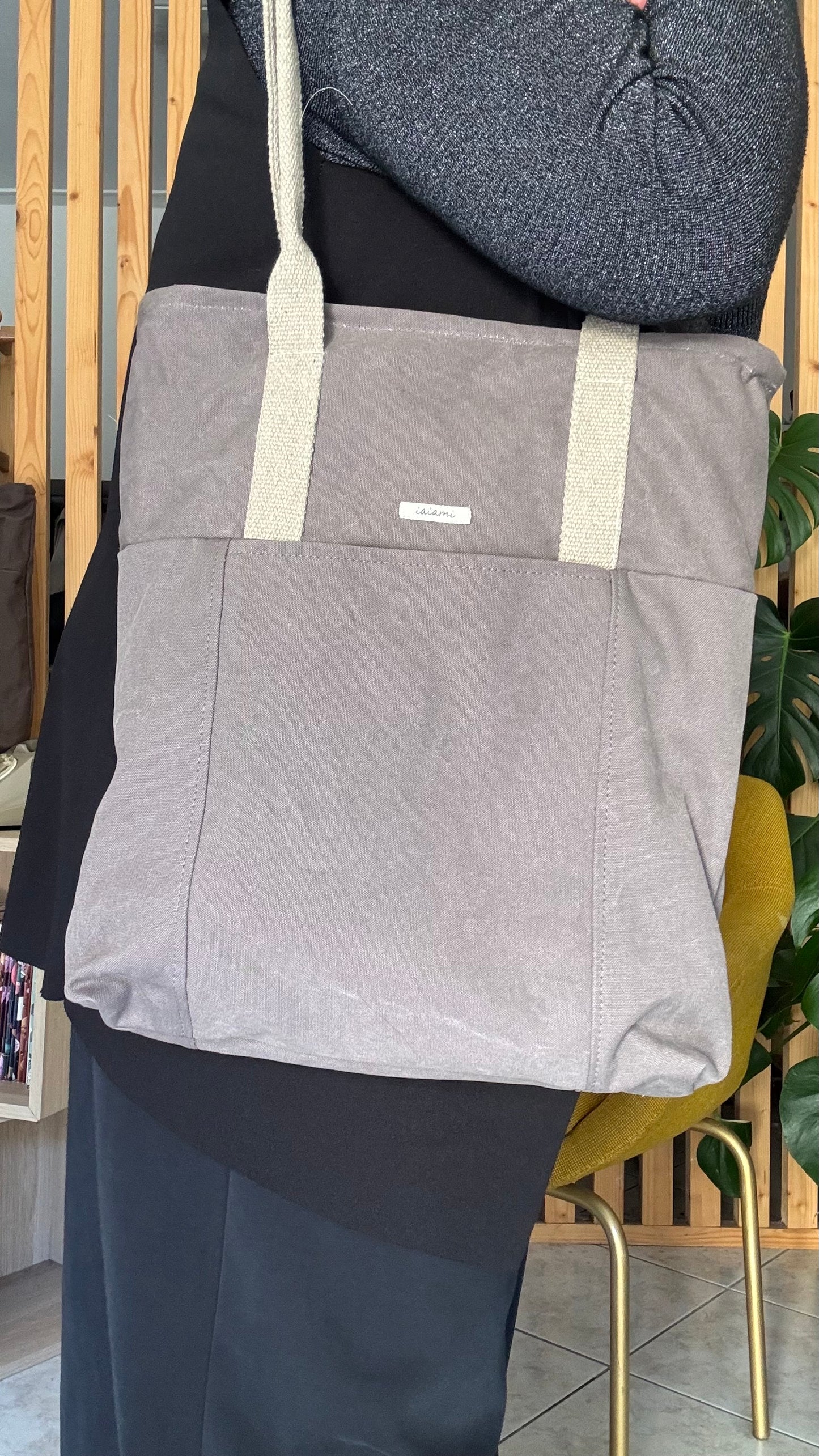 Tote Bag Tamalito - Grigio /Verde & rosa (Stripes)