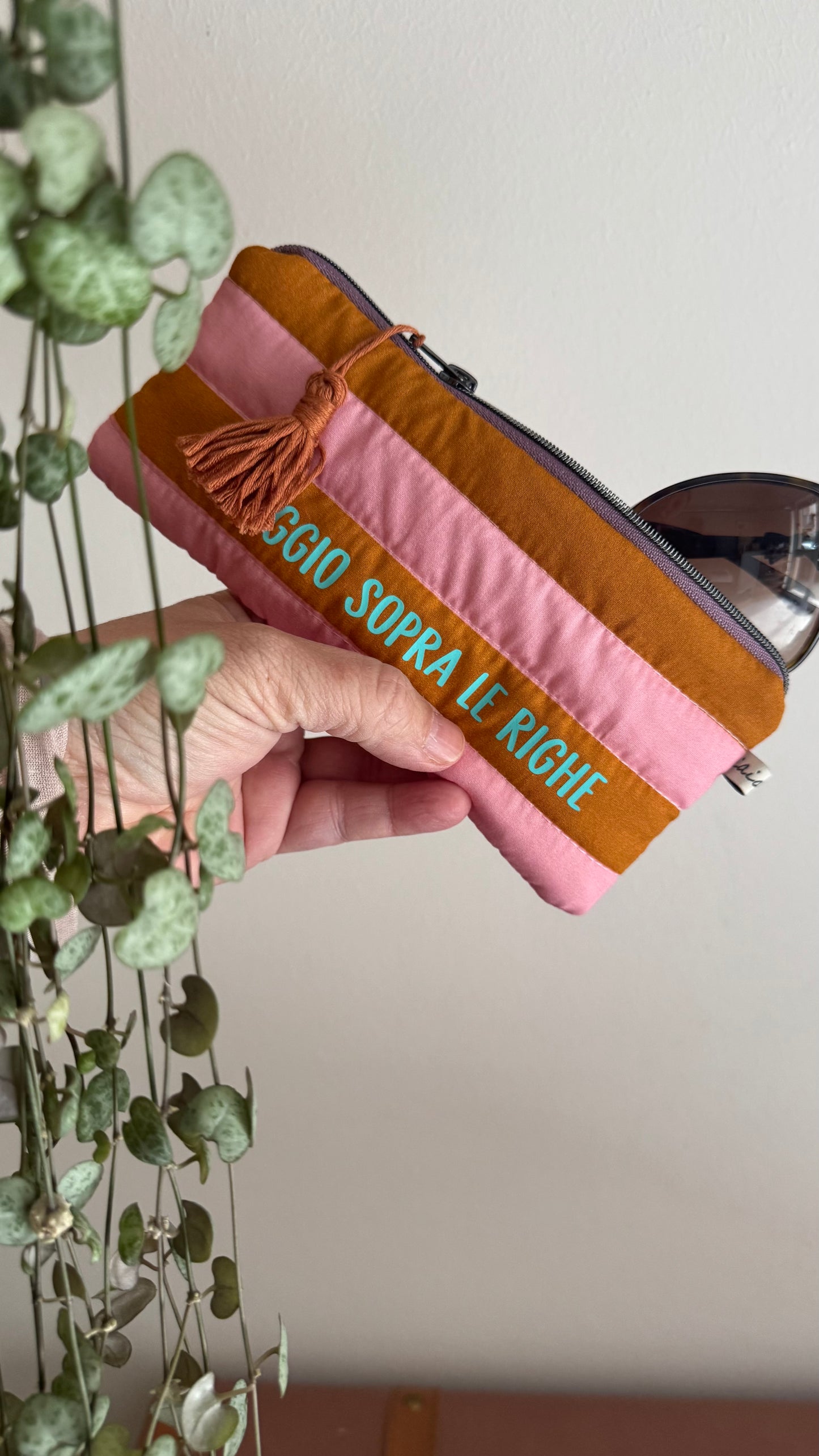 Astuccio trapuntato (Porta occhiali) - Rosa & Cammello (Stripes)