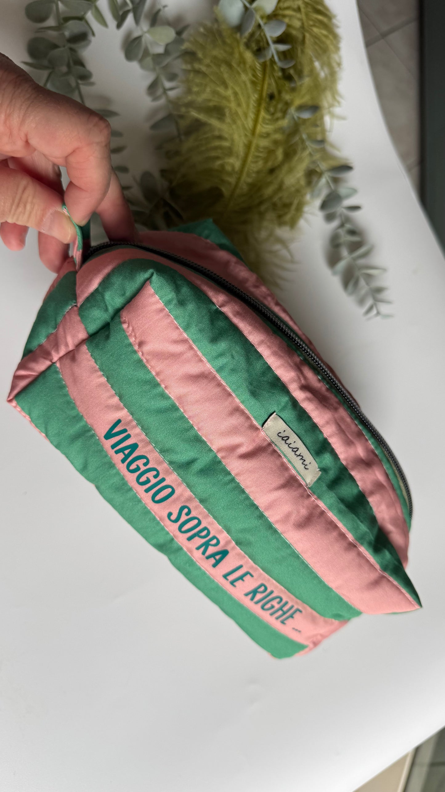 Cubotto trapuntato - Rosa & Verde (Stripes)