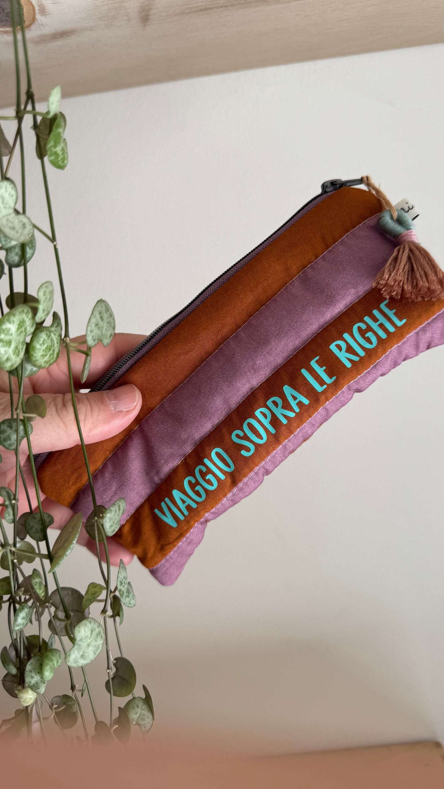 Astuccio trapuntato (Porta occhiali) - Cammello & Malva (Stripes)