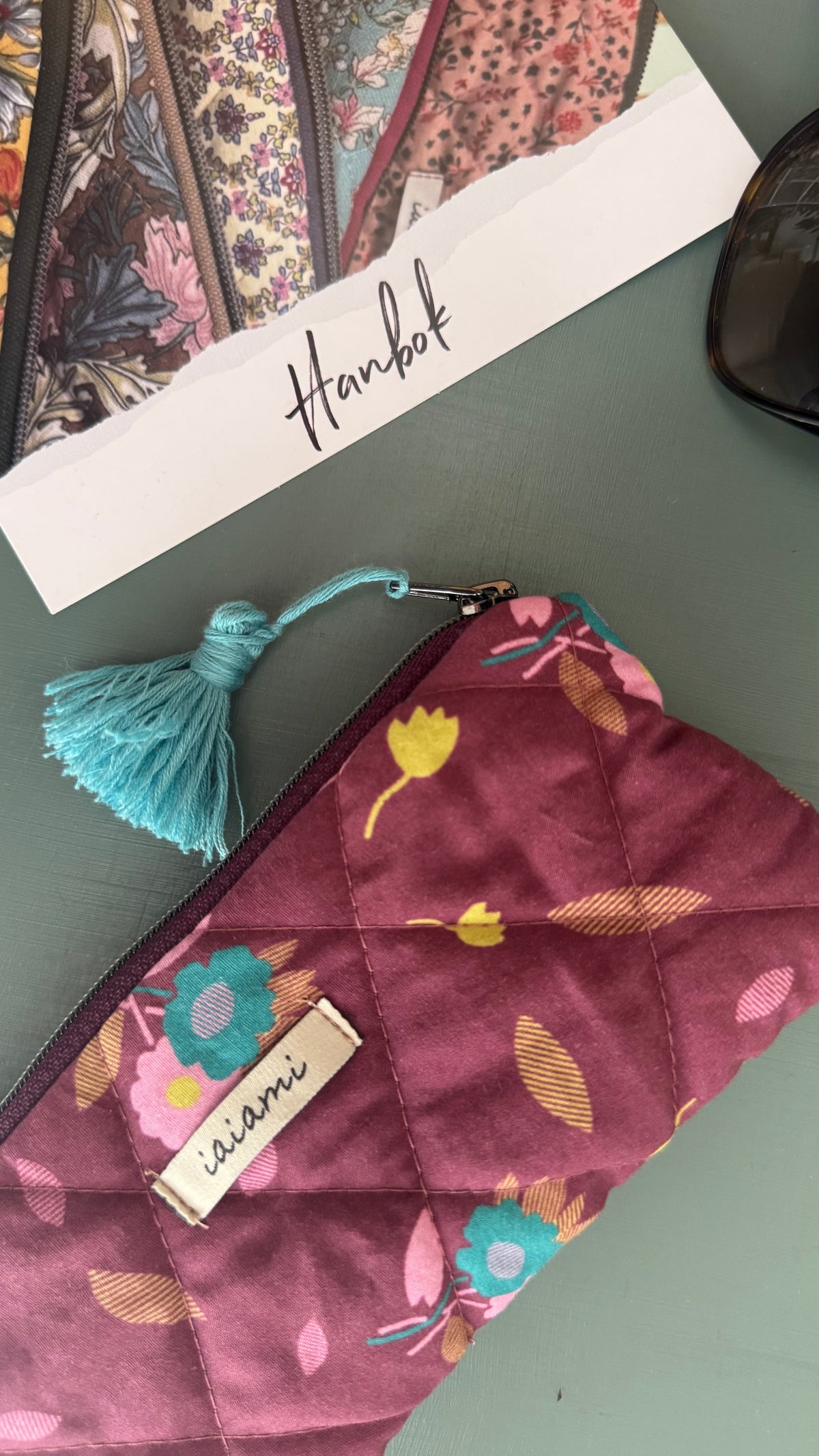 Astuccio trapuntato (Porta occhiali) - Floral Burgundy (Hanbok)