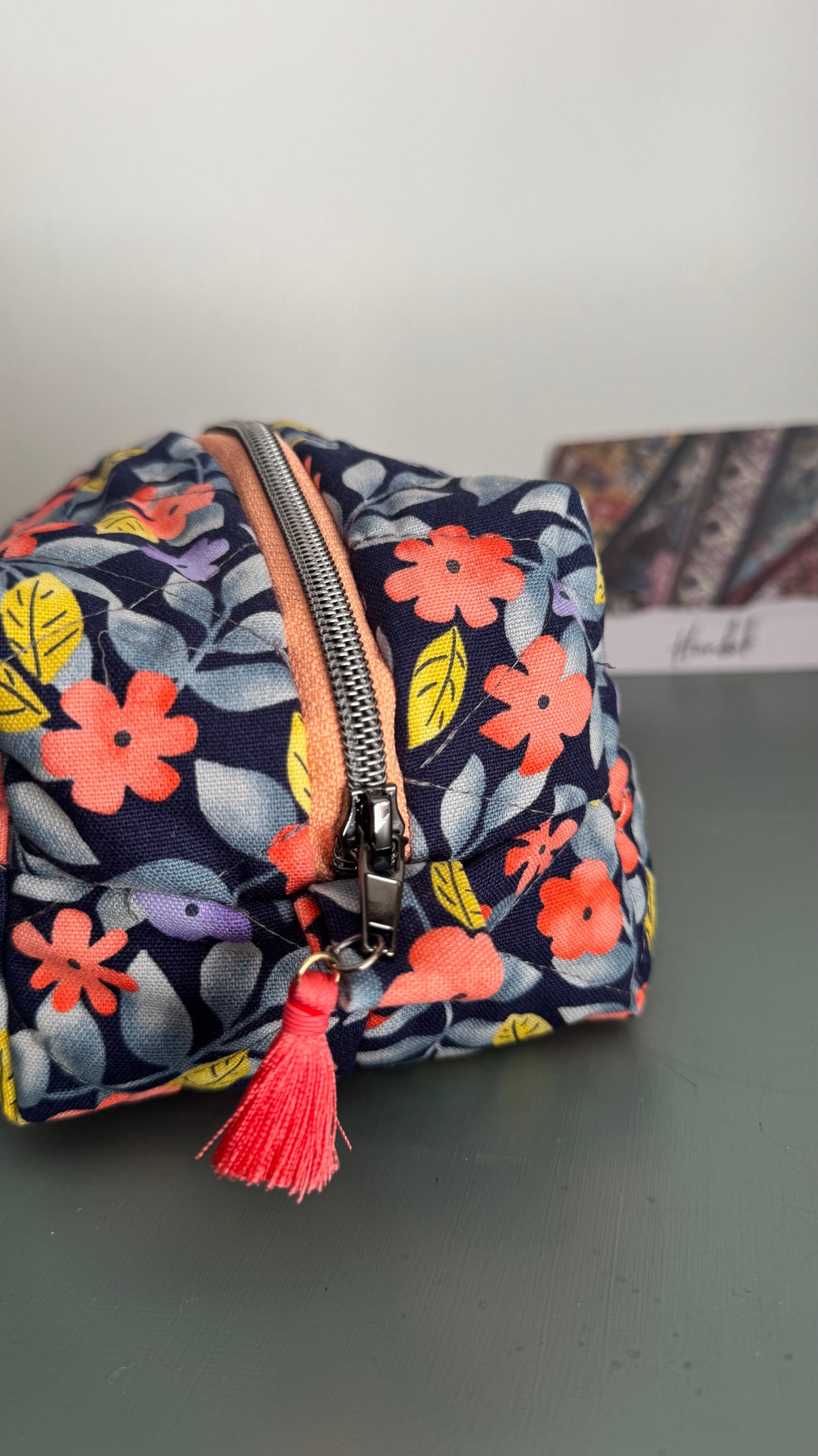 Cubotto trapuntato - Fiori Arancio Blue (Hanbok)