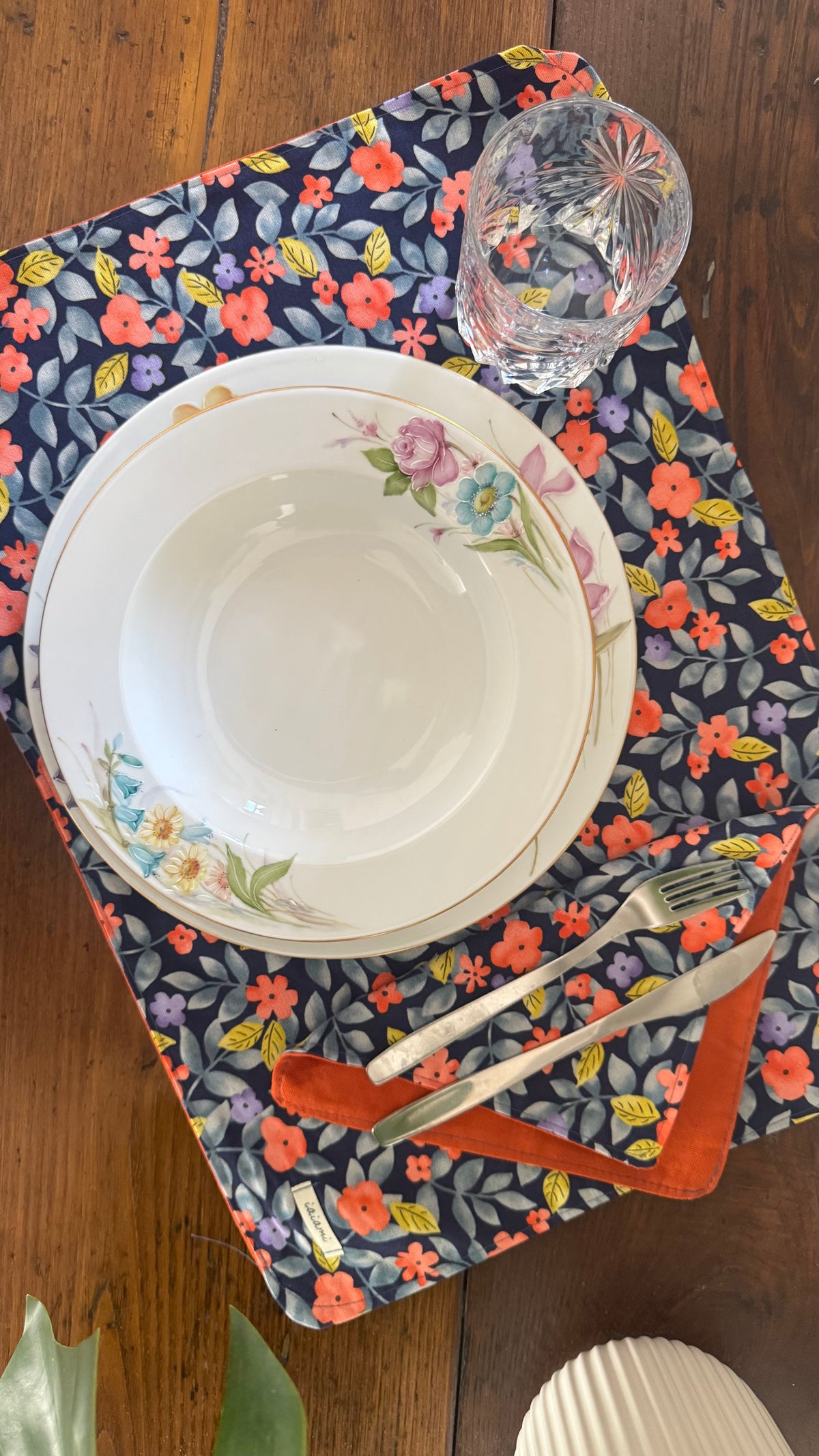 Tovaglietta americana - Fiori Arancio Blue (Hanbok)