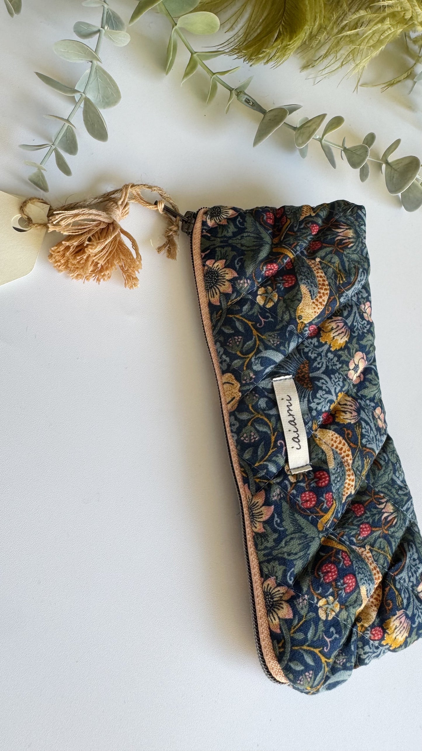 Astuccio trapuntato (Porta occhiali) - Foglie Blue