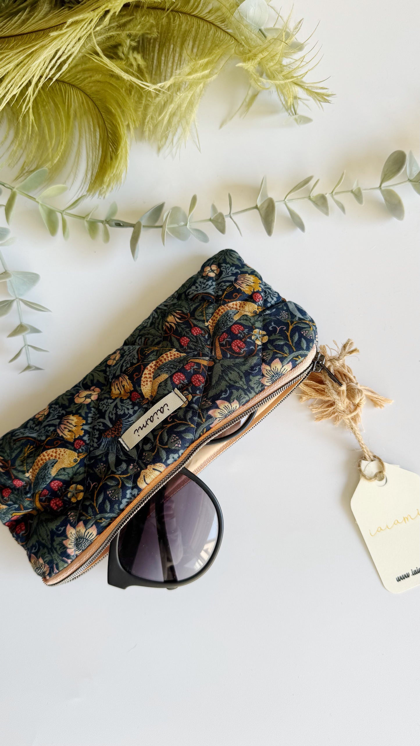 Astuccio trapuntato (Porta occhiali) - Foglie Blue