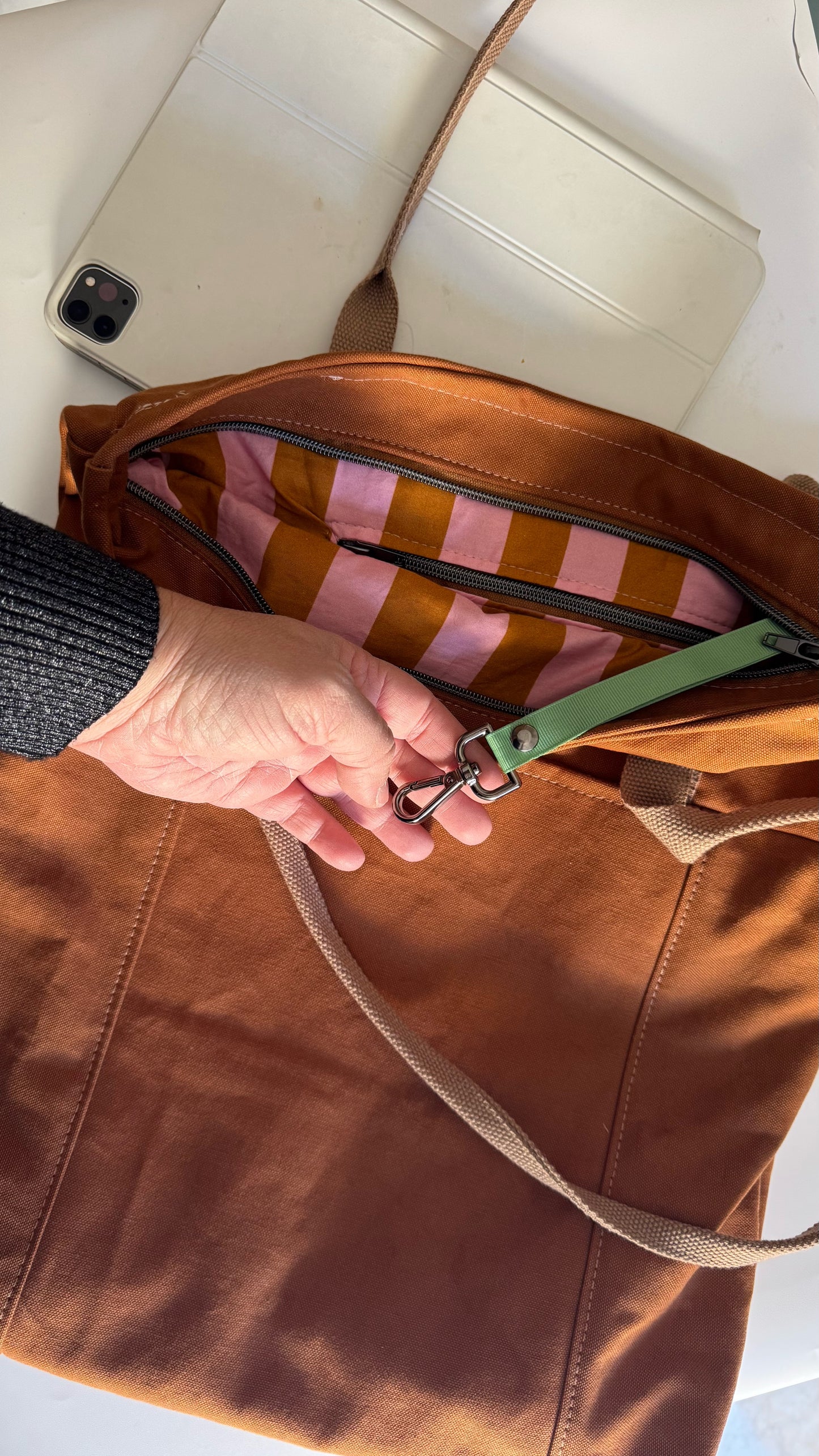 Tote Bag Tamalito - Terracotta /Cammello & rosa (Stripes)