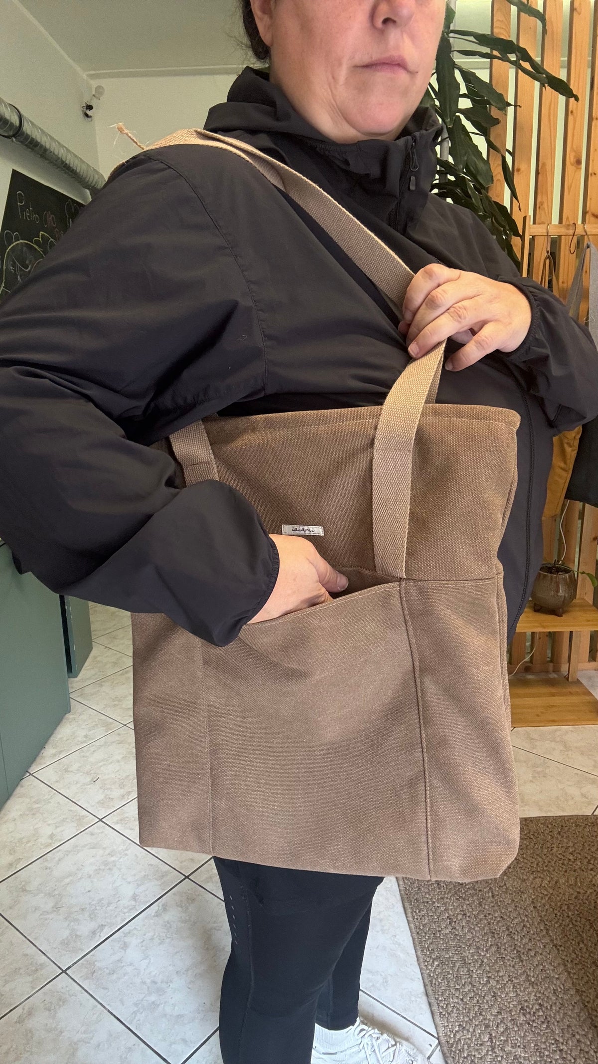 Tote Bag Tamalito - Tortora /  Fiori Arancio Grey (Hanbok)