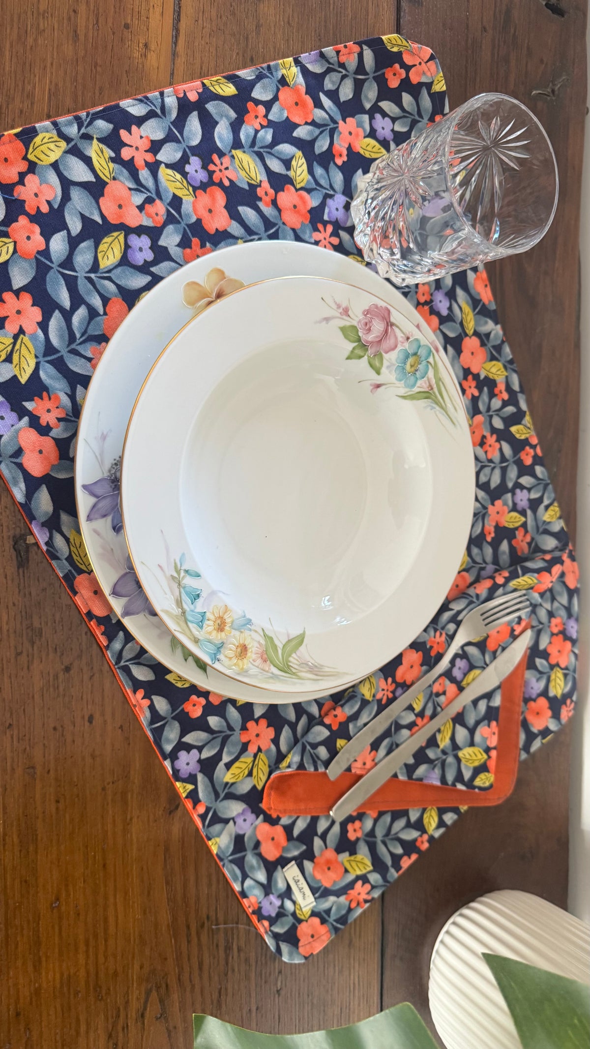 Tovaglietta americana - Fiori Arancio Blue (Hanbok)