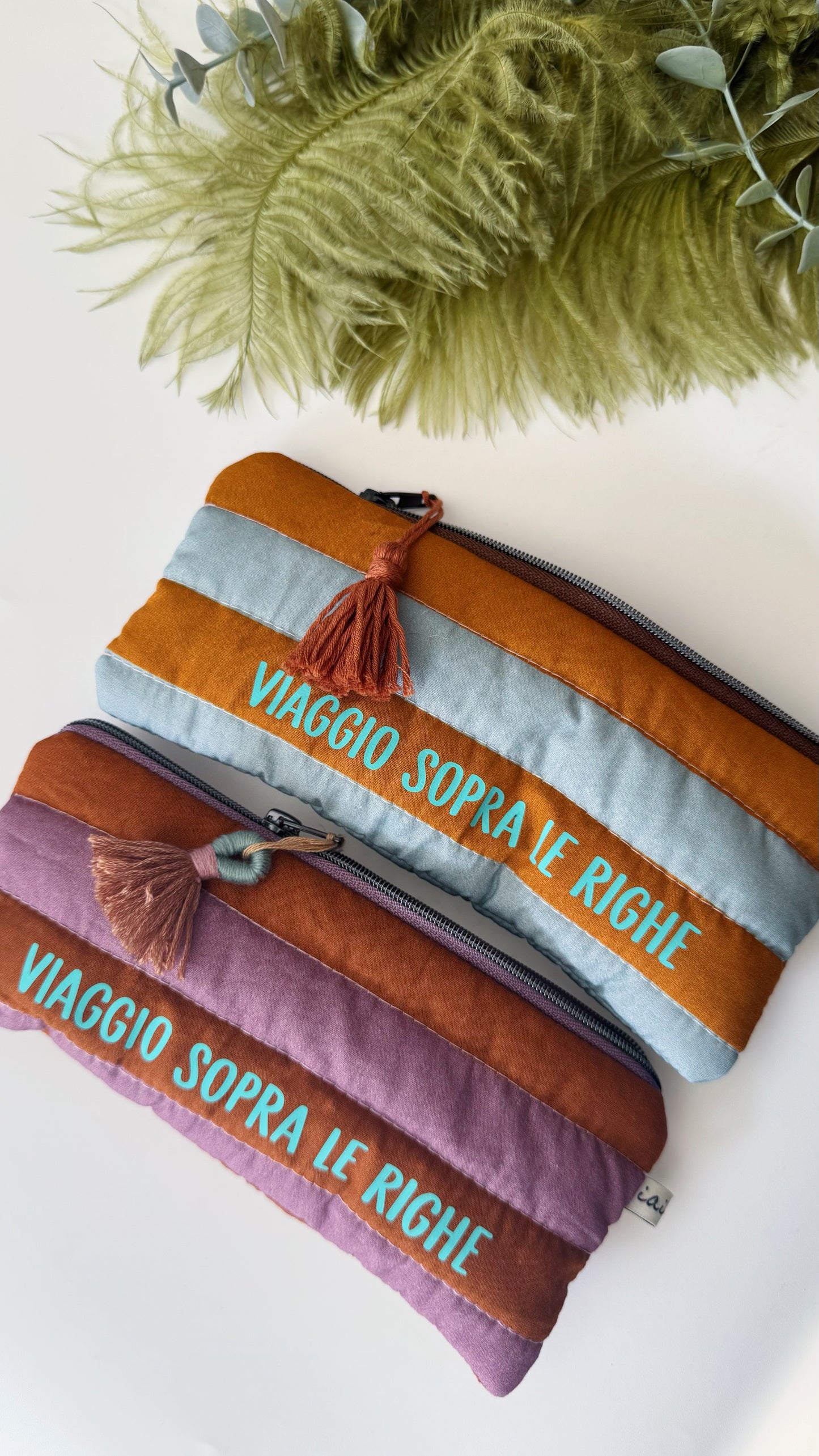 Astuccio trapuntato (Porta occhiali) - Cammello & Grigio (Stripes)