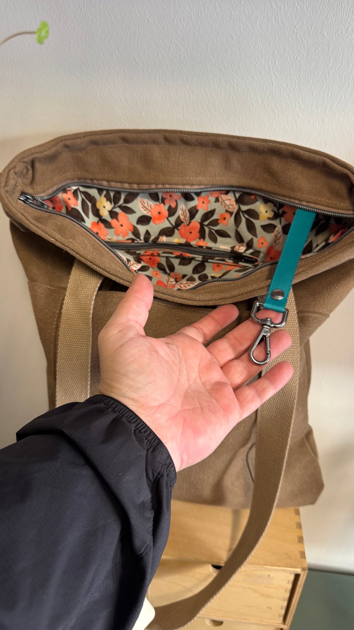 Tote Bag Tamalito - Tortora /  Fiori Arancio Grey (Hanbok)