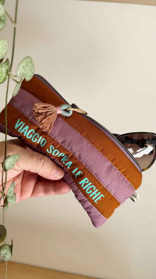 Astuccio trapuntato (Porta occhiali) - Cammello & Malva (Stripes)