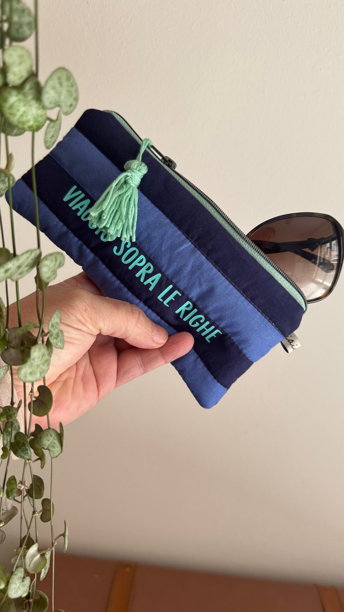 Astuccio trapuntato (Porta occhiali) - Blue & Indaco (Stripes)