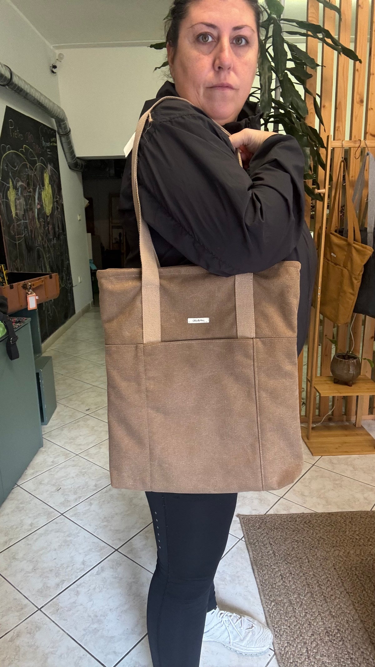 Tote Bag Tamalito - Tortora /  Fiori Arancio Grey (Hanbok)