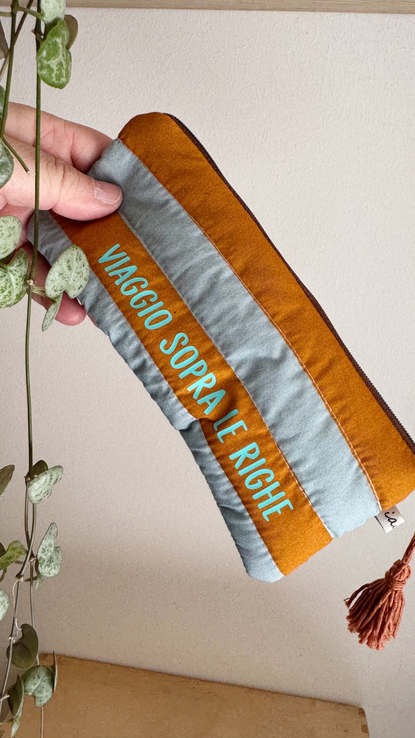 Astuccio trapuntato (Porta occhiali) - Cammello & Grigio (Stripes)