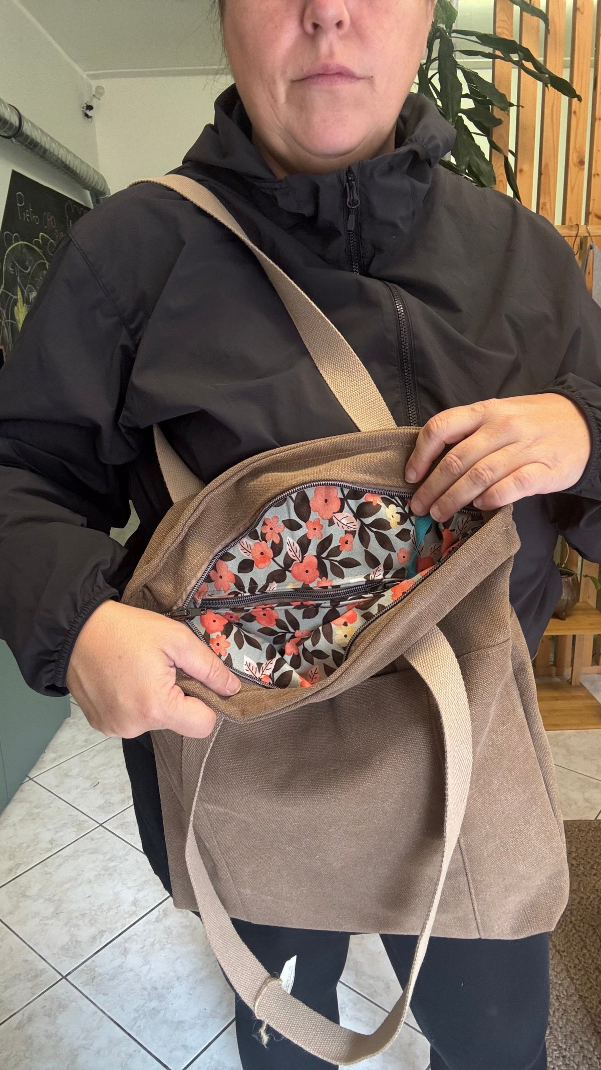 Tote Bag Tamalito - Tortora /  Fiori Arancio Grey (Hanbok)