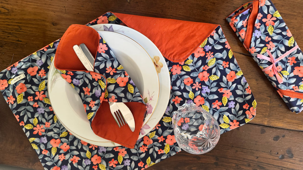 Tovaglietta americana - Fiori Arancio Blue (Hanbok)