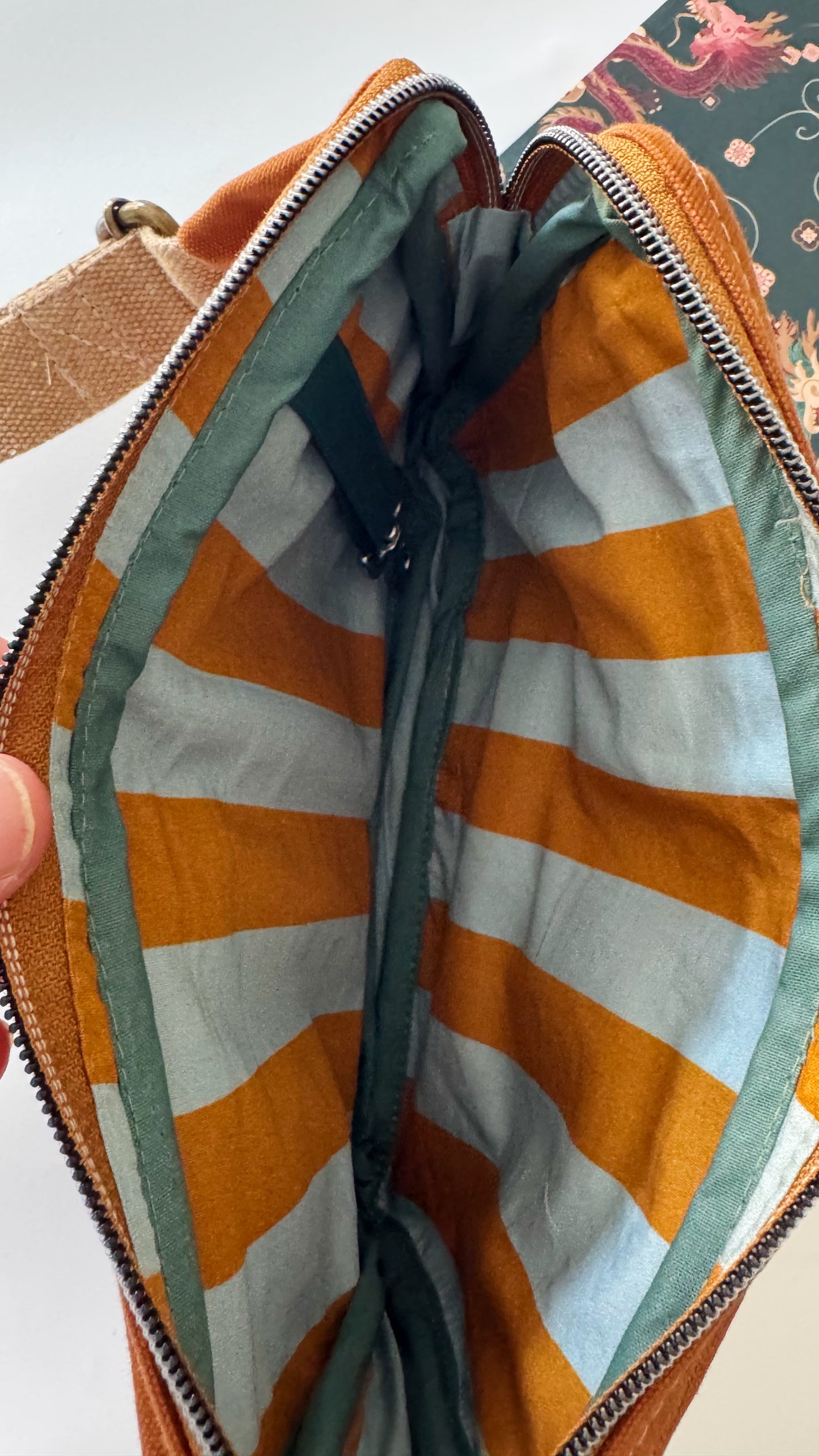 Marsupio Tamalito - Terracotta/righe Cammello e grigio (Stripes)