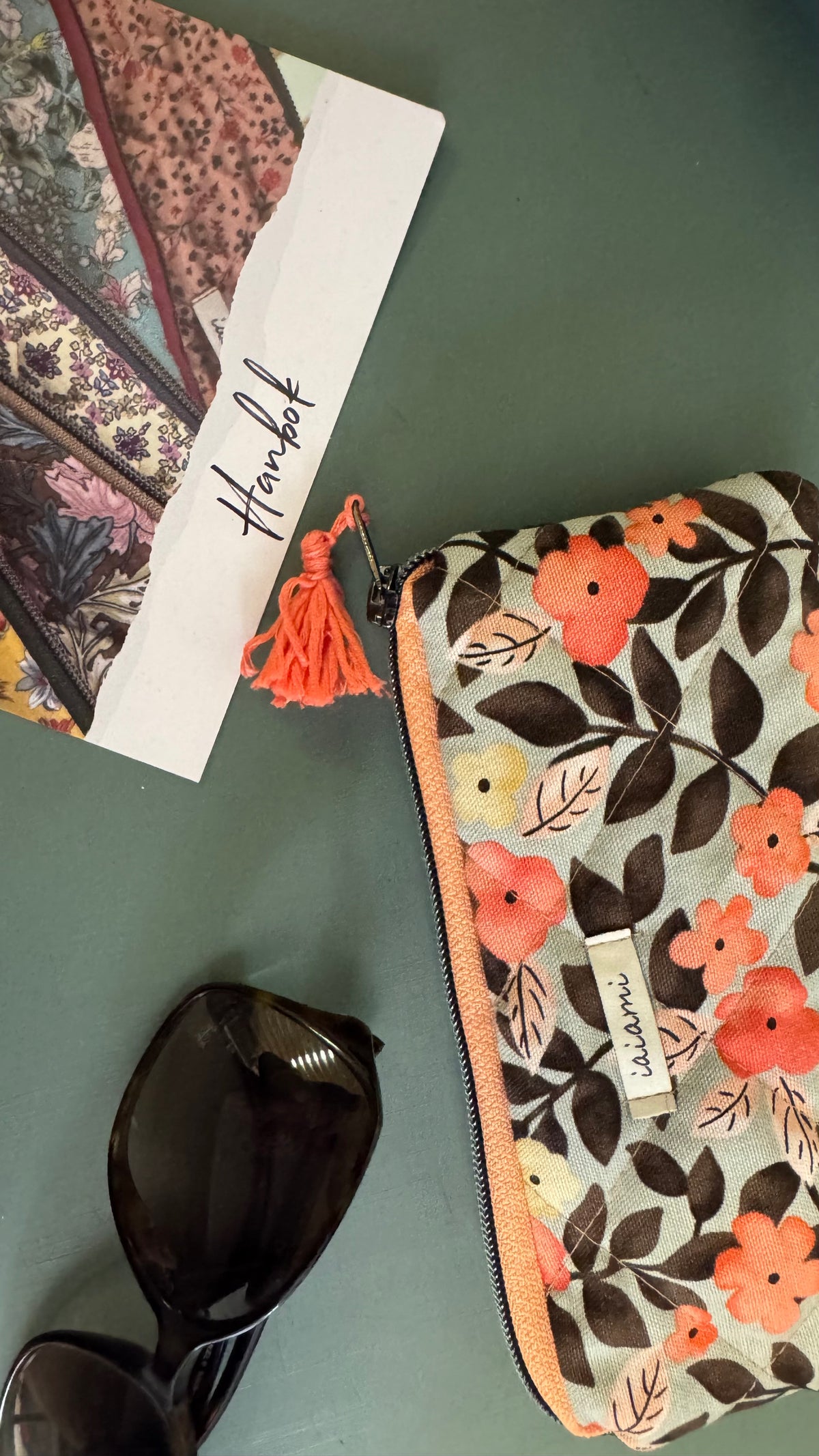 Astuccio trapuntato (Porta occhiali) - Fiori Arancio Grey  (Hanbok)