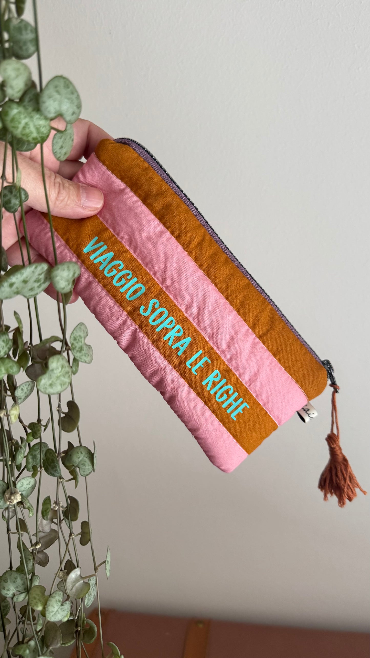 Astuccio trapuntato (Porta occhiali) - Rosa & Cammello (Stripes)