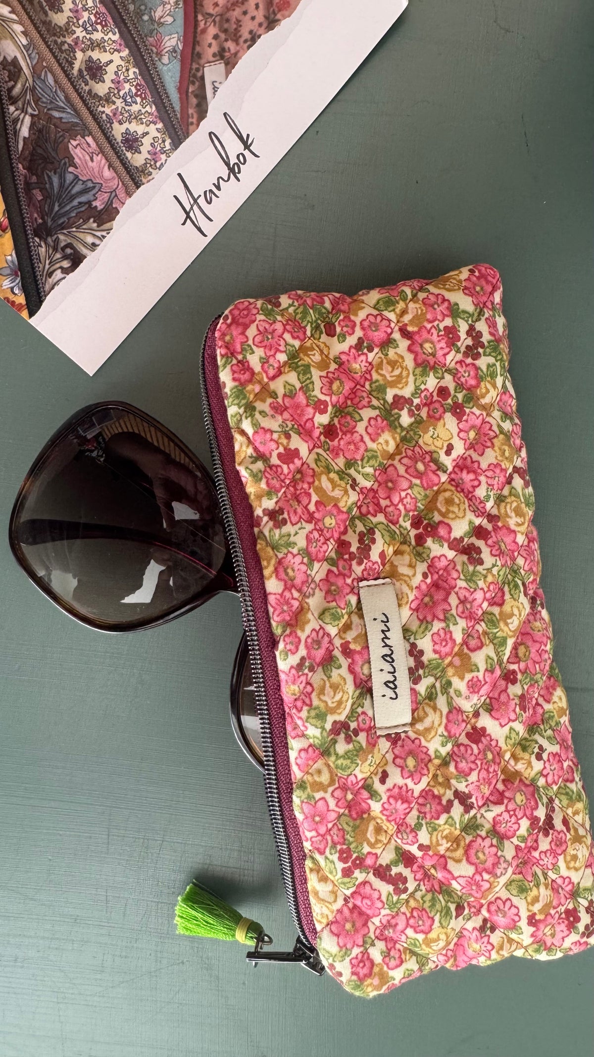 Astuccio trapuntato (Porta occhiali) - Fiorellini Rosa e Verde  (Hanbok)