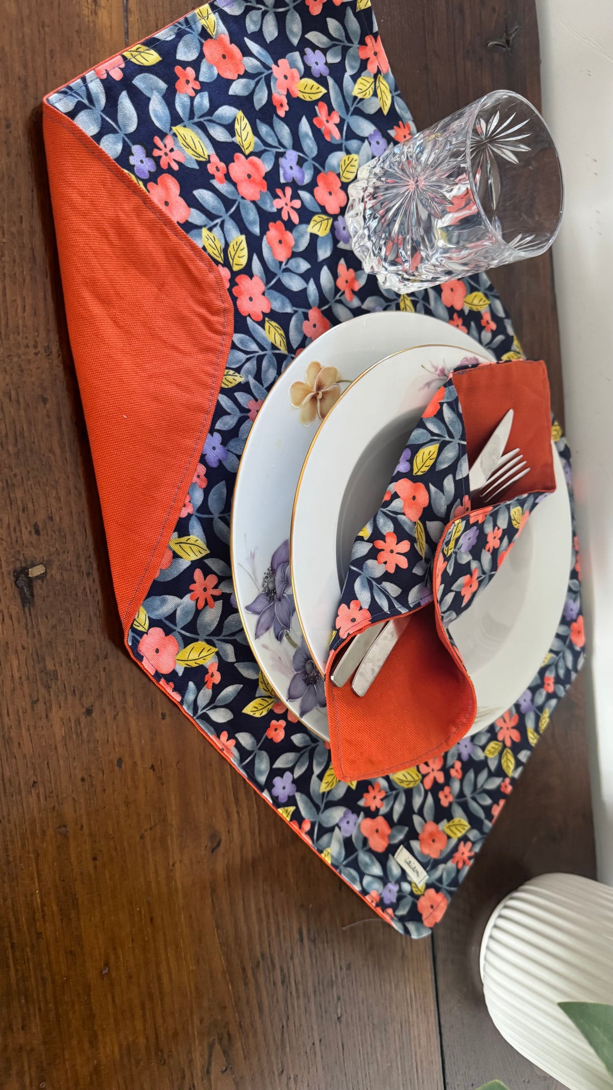Tovaglietta americana - Fiori Arancio Blue (Hanbok)