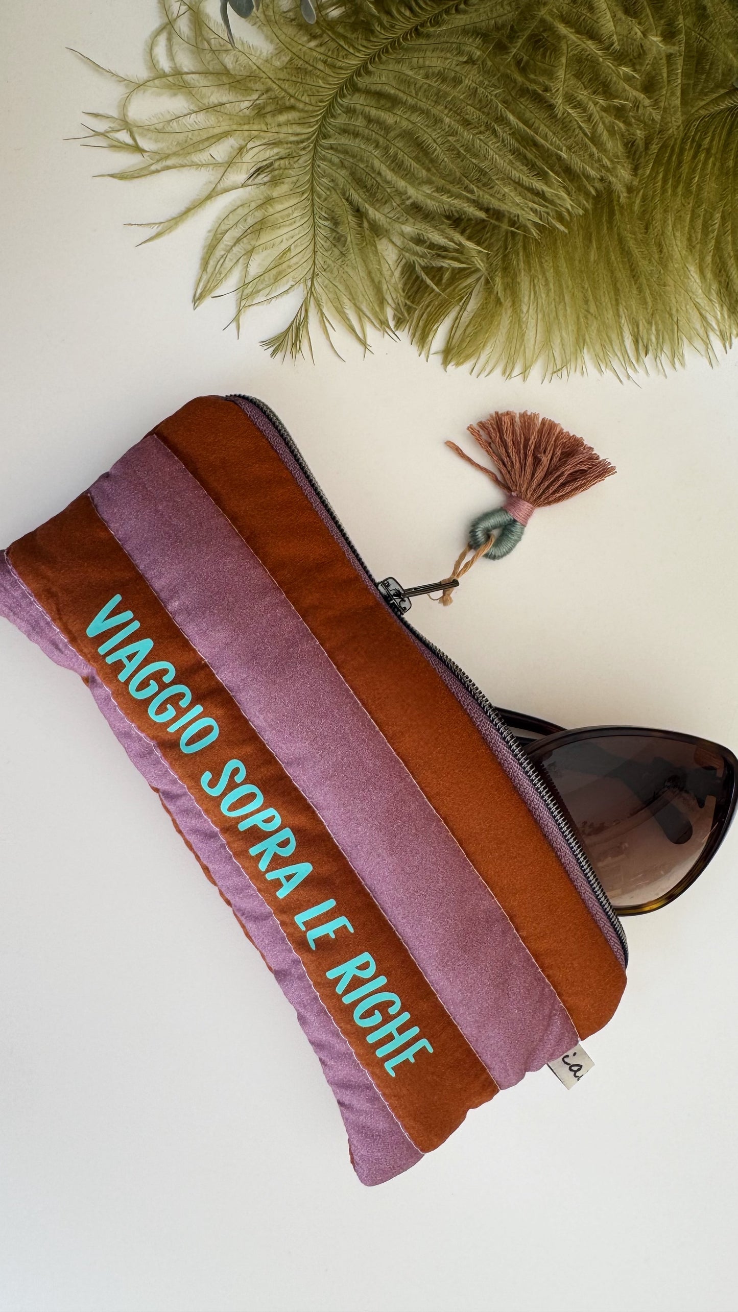 Astuccio trapuntato (Porta occhiali) - Cammello & Malva (Stripes)