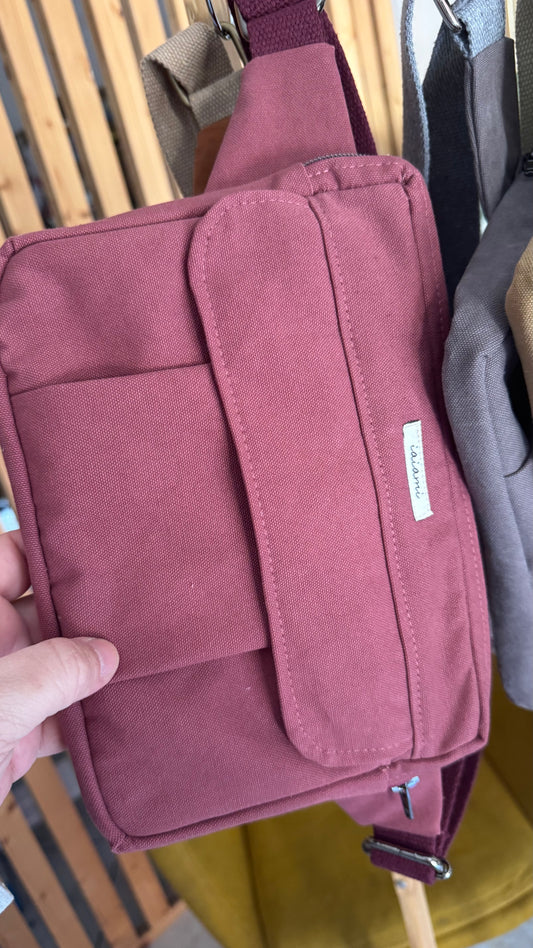Marsupio Tamalito (taglia S/M) - Rosa scuro/righe Cammello e glicine (Stripes)