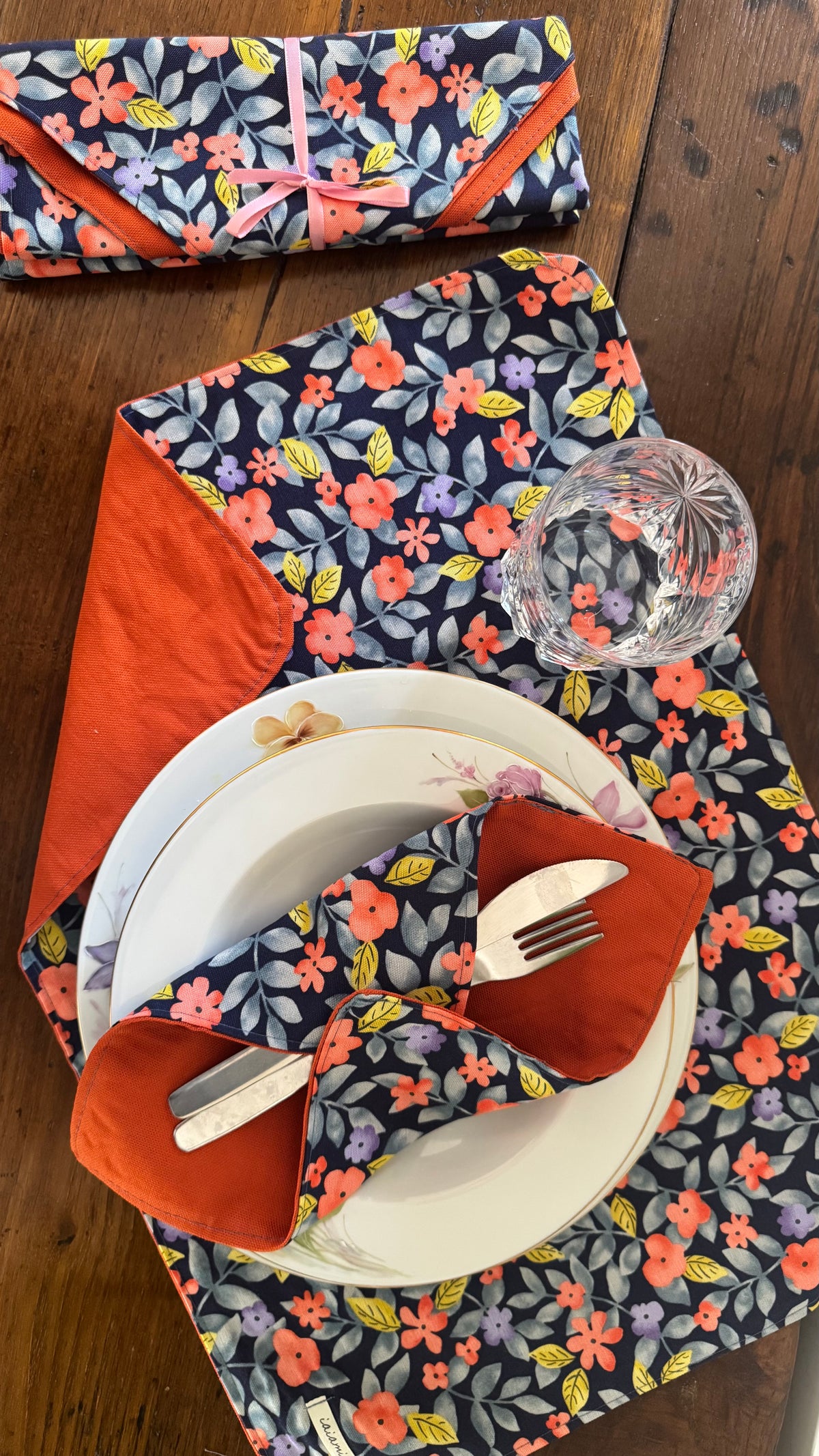 Tovaglietta americana - Fiori Arancio Blue (Hanbok)