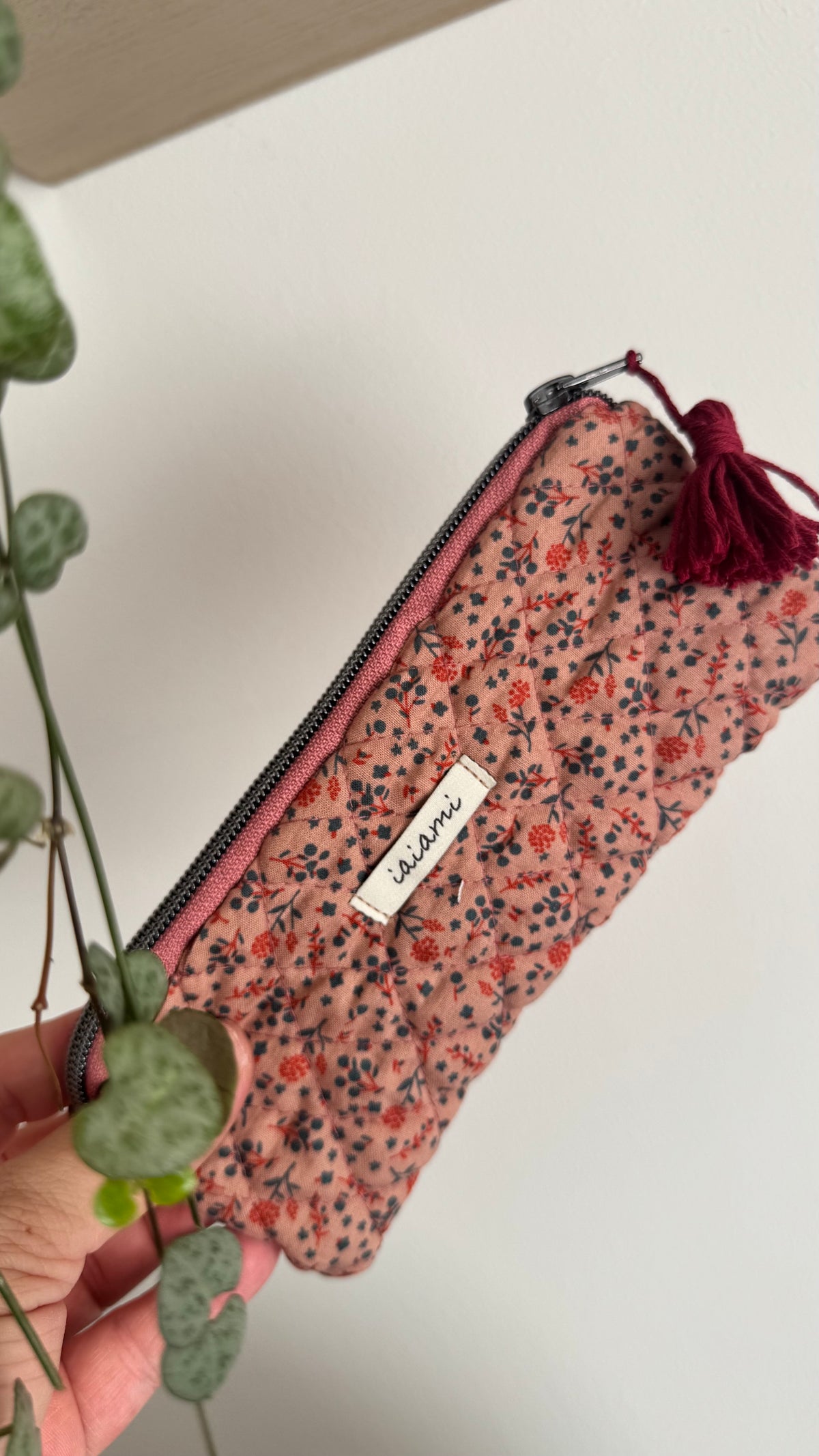 Astuccio trapuntato (Porta occhiali) - Fiorellini e foglie verdi  (Hanbok)