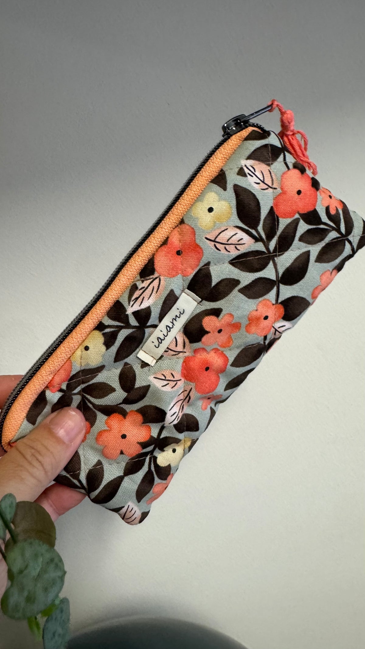 Astuccio trapuntato (Porta occhiali) - Fiori Arancio Grey  (Hanbok)