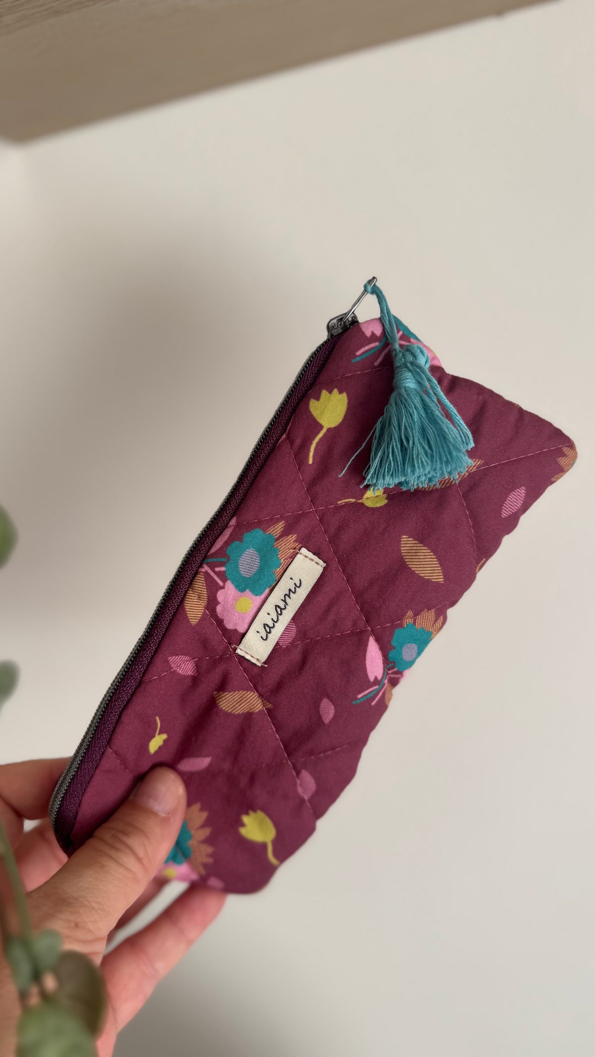 Astuccio trapuntato (Porta occhiali) - Floral Burgundy (Hanbok)