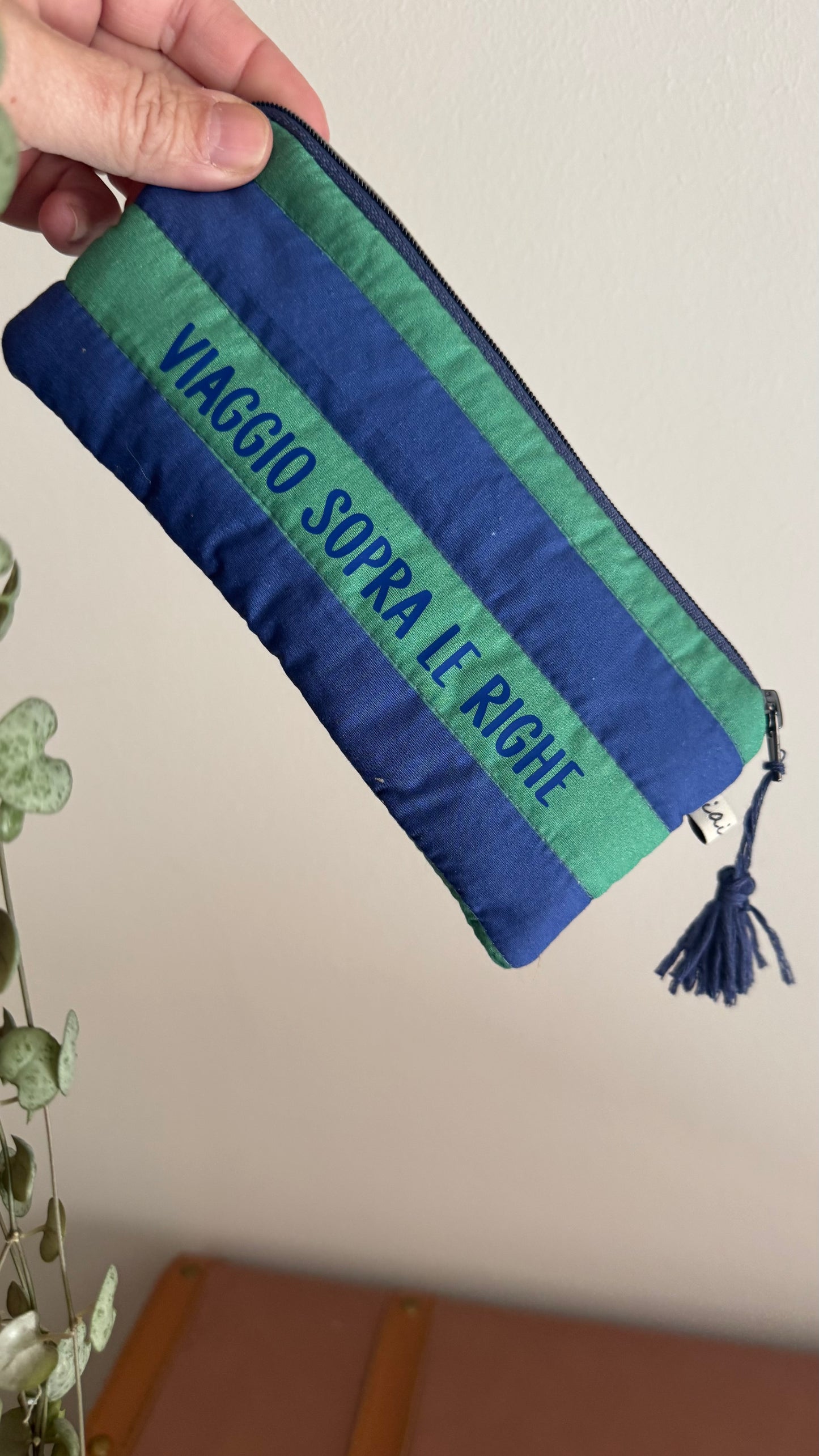 Astuccio trapuntato (Porta occhiali) - Verde & Indaco (Stripes)