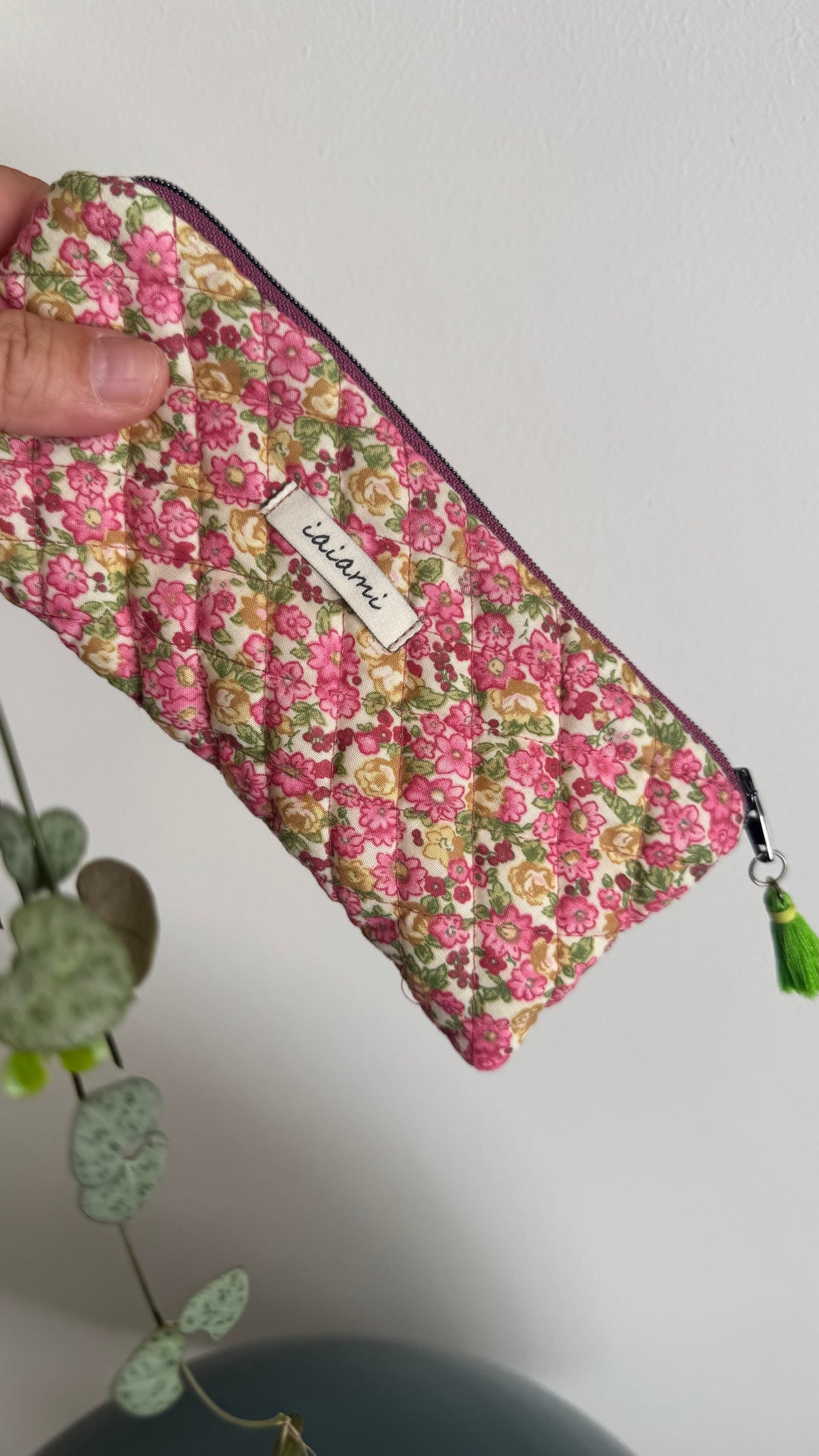 Astuccio trapuntato (Porta occhiali) - Fiorellini Rosa e Verde  (Hanbok)