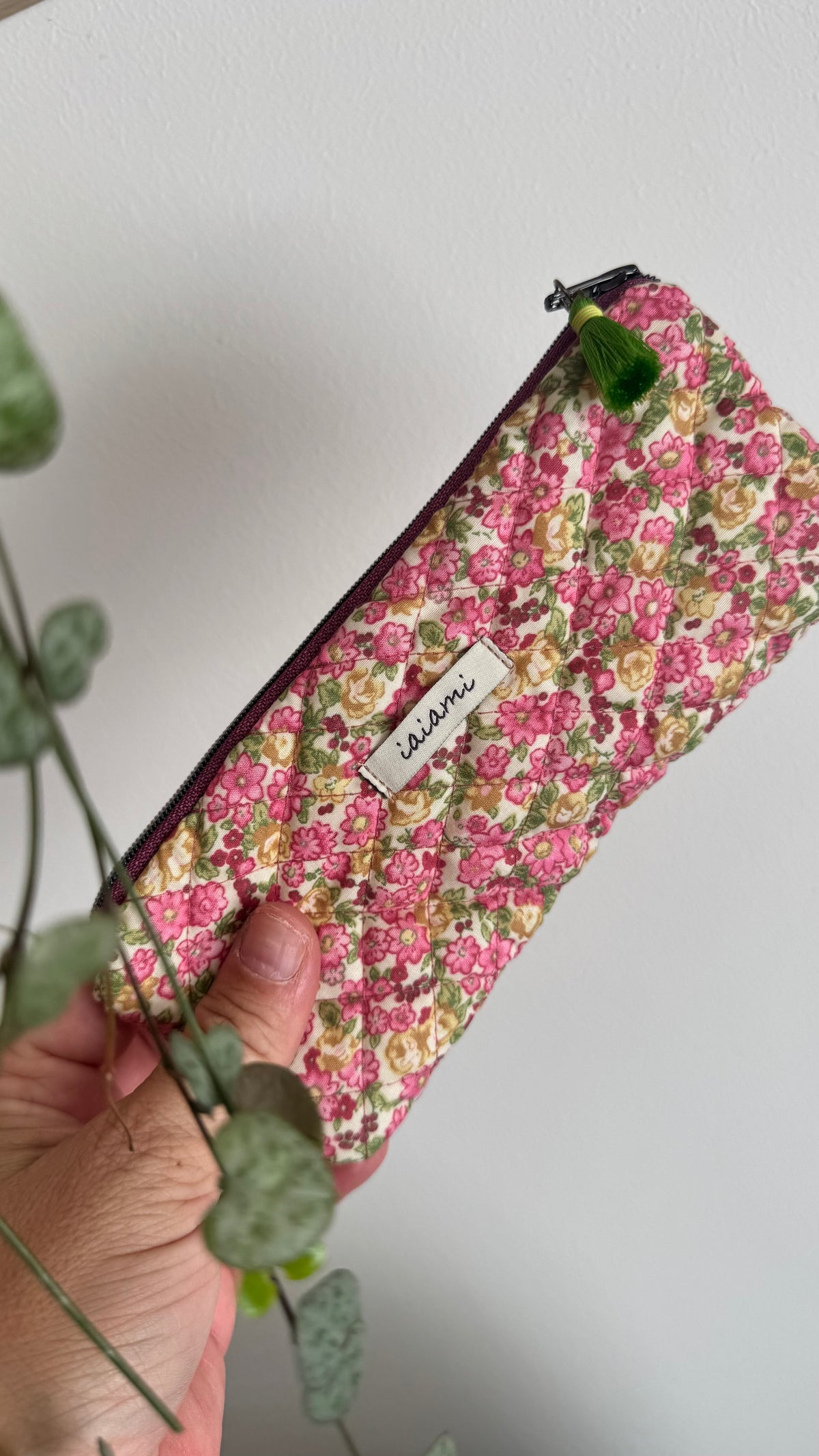 Astuccio trapuntato (Porta occhiali) - Fiorellini Rosa e Verde  (Hanbok)