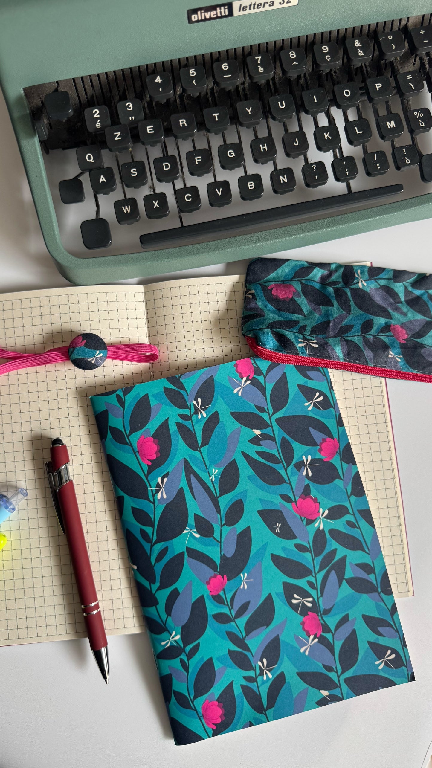 Astuccio mini- Magnolie e Libellule Turchese