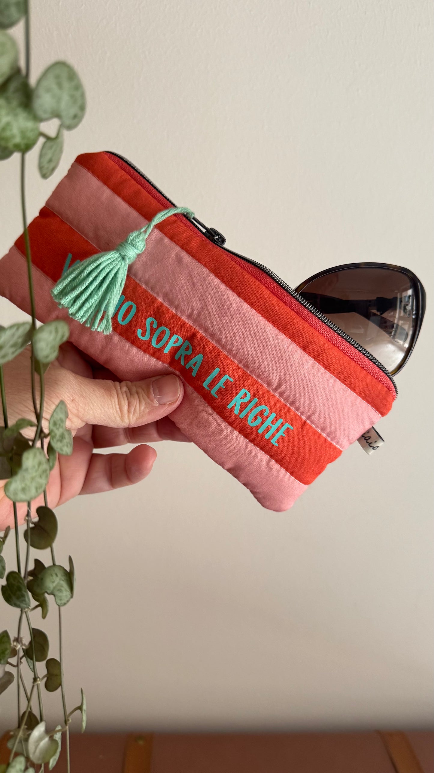 Astuccio trapuntato (Porta occhiali) - Rosa & Arancione (Stripes)