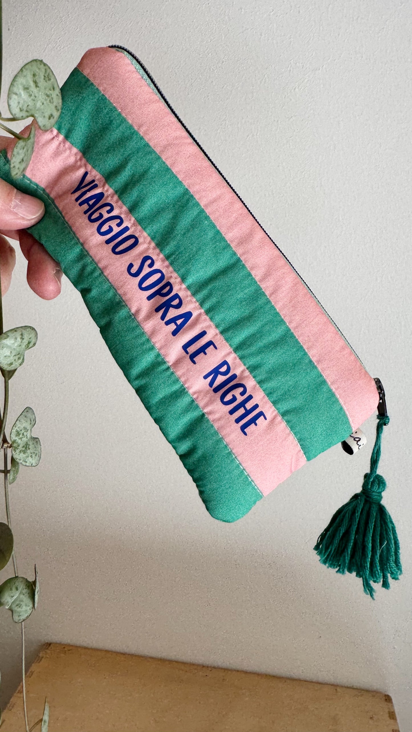 Astuccio trapuntato (Porta occhiali) - Rosa & Verde (Stripes)