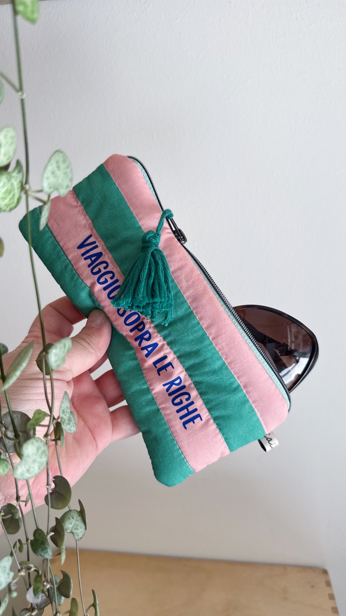 Astuccio trapuntato (Porta occhiali) - Rosa & Verde (Stripes)