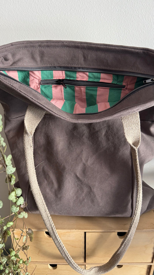 Tote Bag Tamalito - Grigio /Verde & rosa (Stripes)