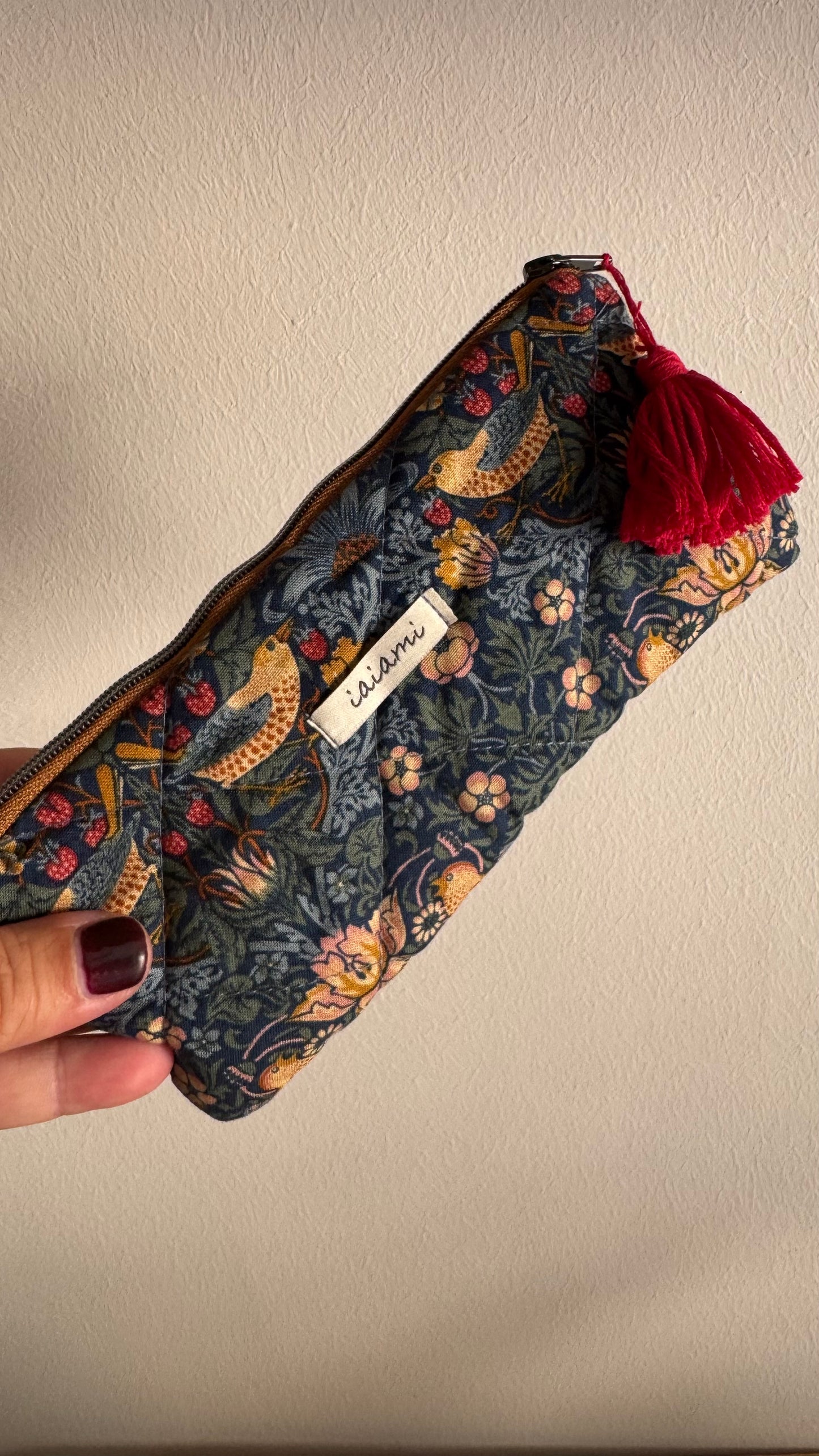 Astuccio trapuntato (Porta occhiali) - Foglie Blue