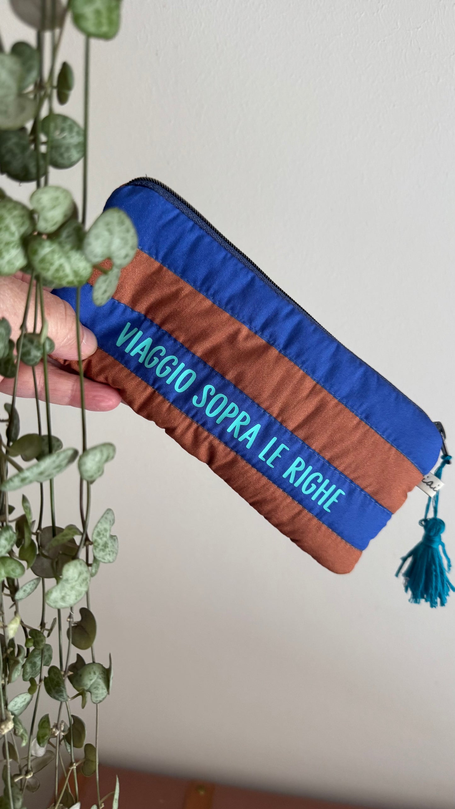 Astuccio trapuntato (Porta occhiali) - Cammello & Indaco (Stripes)
