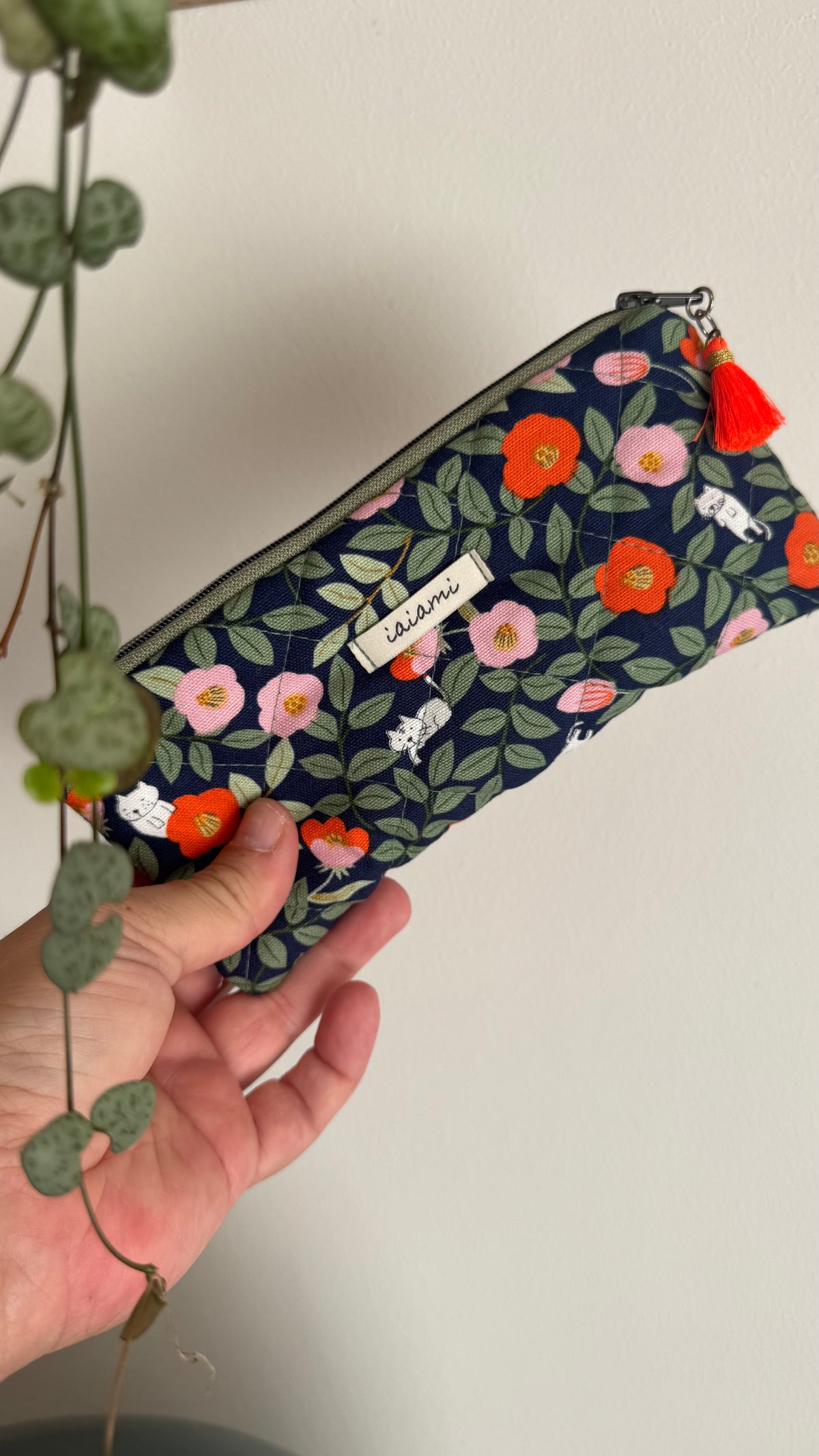 Astuccio trapuntato (Porta occhiali) - Fiori Arancio Verde  (Hanbok)