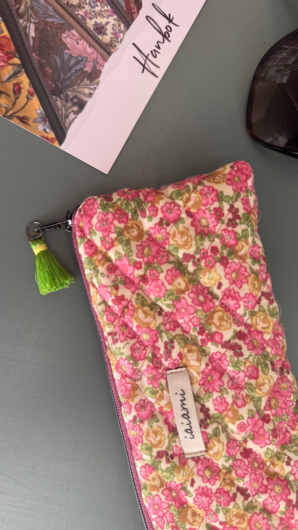 Astuccio trapuntato (Porta occhiali) - Fiorellini Rosa e Verde  (Hanbok)