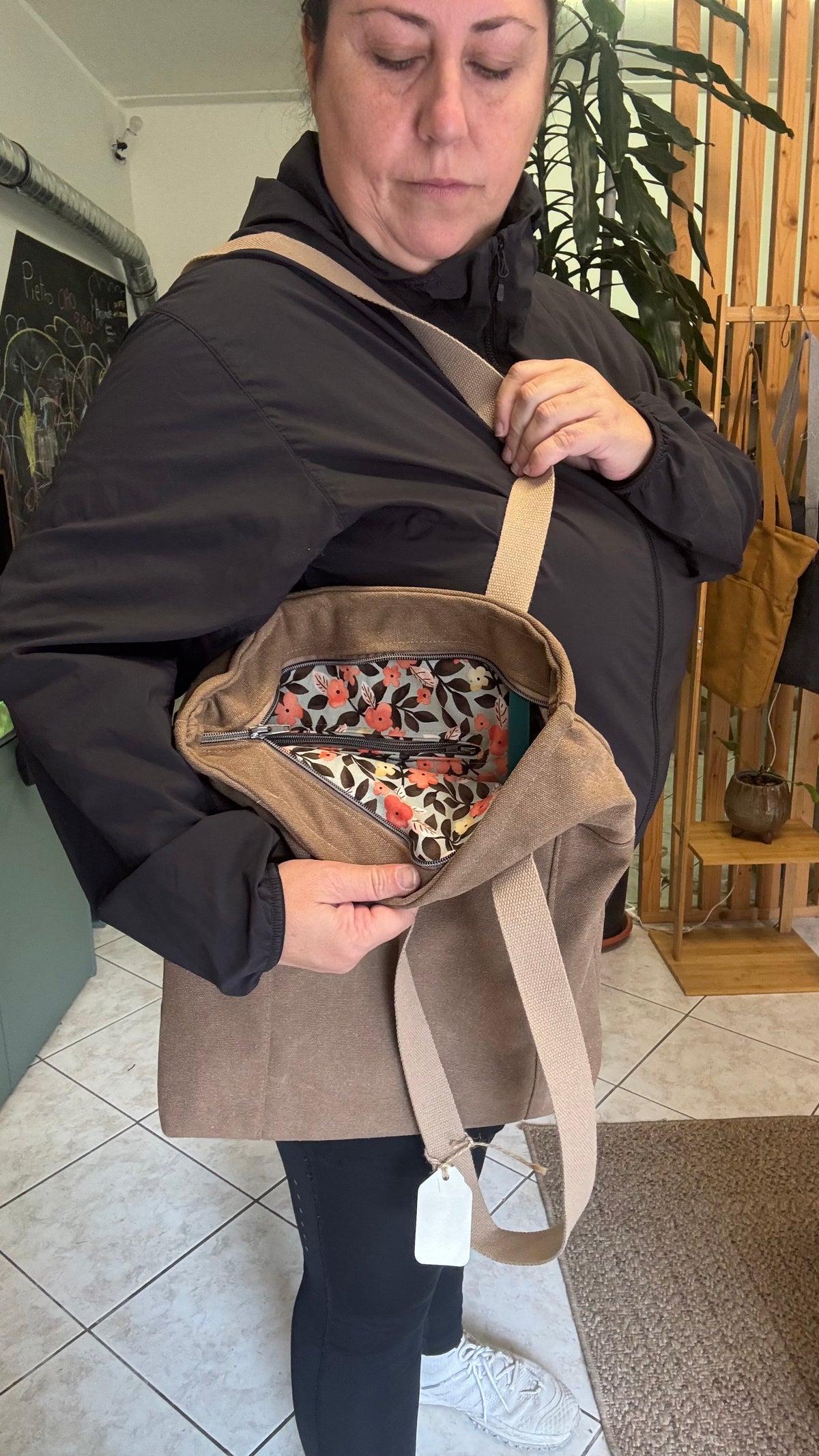 Tote Bag Tamalito - Tortora /  Fiori Arancio Grey (Hanbok)