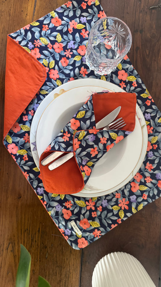 Tovaglietta americana - Fiori Arancio Blue (Hanbok)